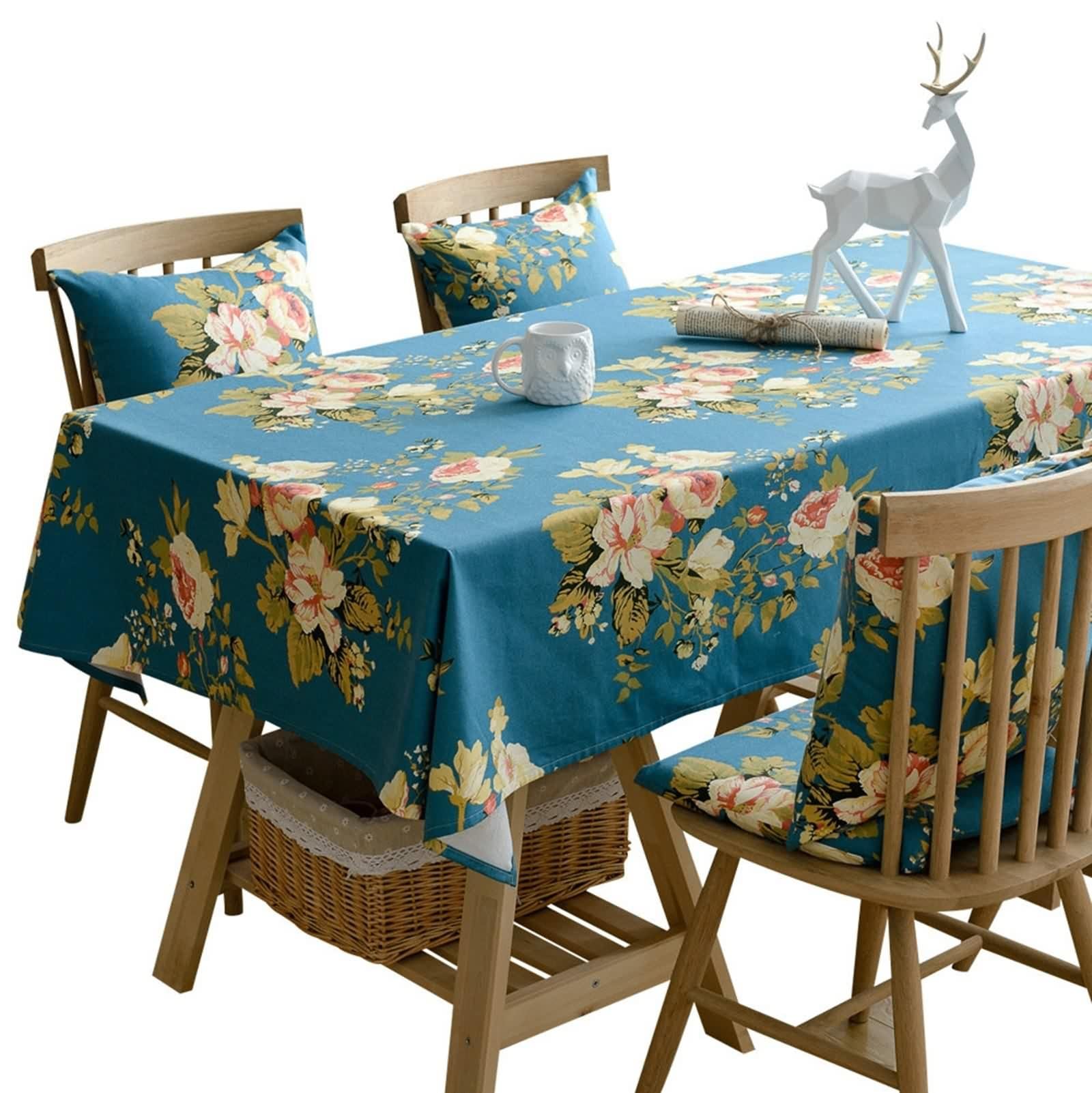 Tovaglia Cotone Fiori, Tovaglia Cucina Moderna Blu Tovaglia Tavolo 90X135CM per Compleanno Festa Matrimonio