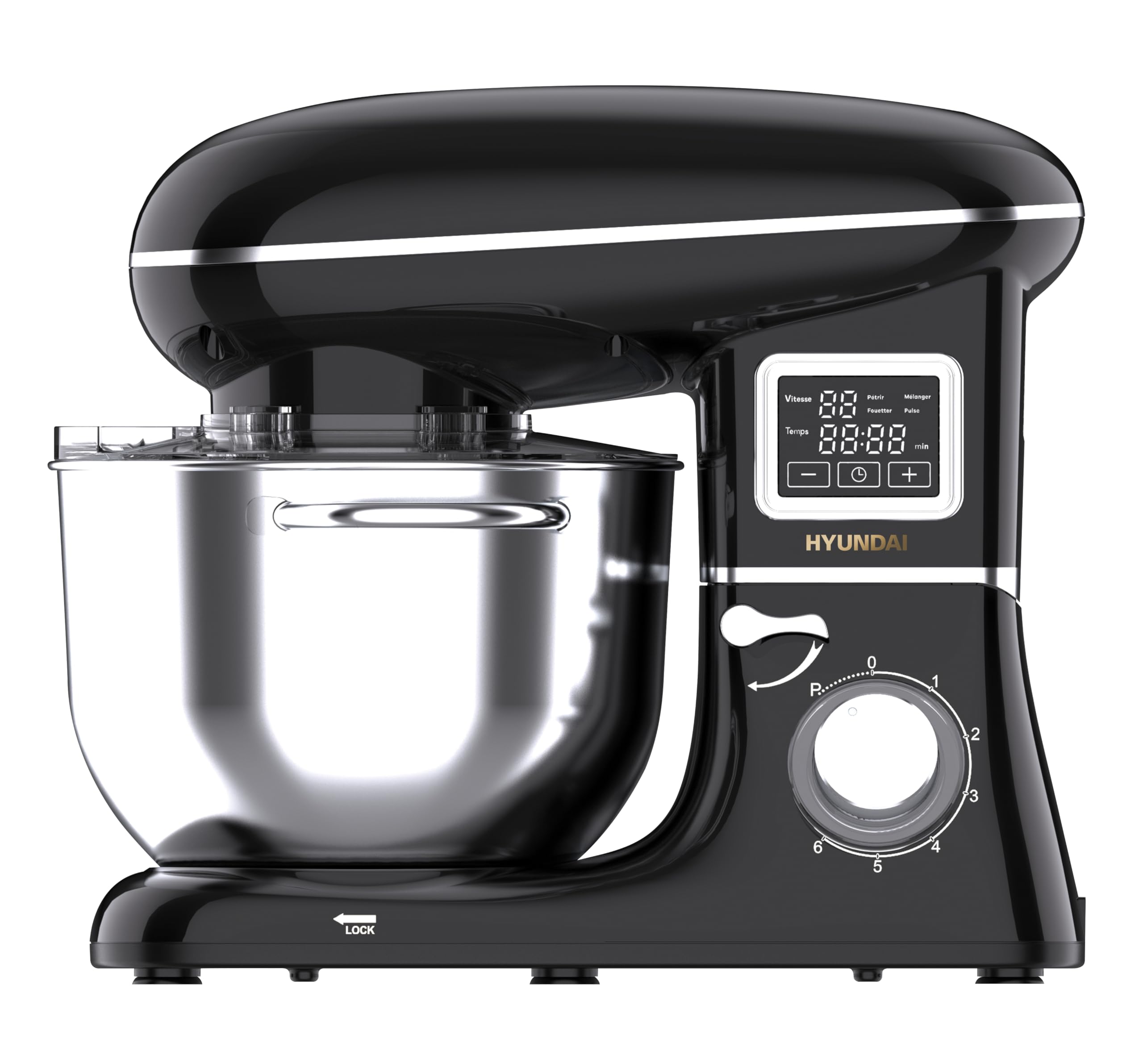 Robot pâtissier HYUNDAI 1400W bol inox 5,5 L avec 6 vitesses et mouvement planétaire performant