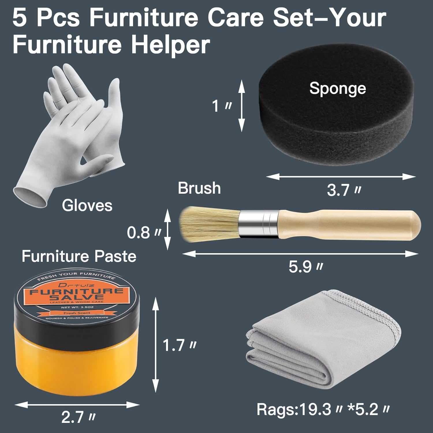 Furniture Salve with Beeswax & Orange Oil for Leather, Wood, Vinyl – 3-in-1 Polisher, Conditioner & Restorer for Couches, Tables, Chairs – Repair Kit with Brush & Cloth – Natural Leather Care, 3.5 oz
