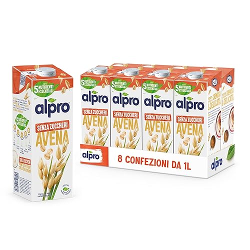 ALPRO SENZA ZUCCHERI, Bevanda all'AVENA, 100% vegetale con vitamine B2, B12 e D2 (8 confezioni x 1 Litro)