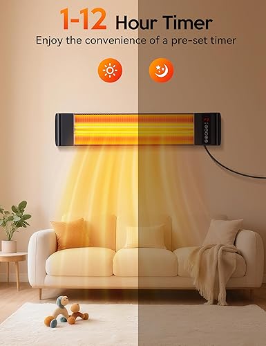 Miniatura 5 de VAGKRI Calentadores para exteriores, calentador eléctrico infrarrojo para patio con control remoto y temporizador de 12 horas, impermeable IP65, 3