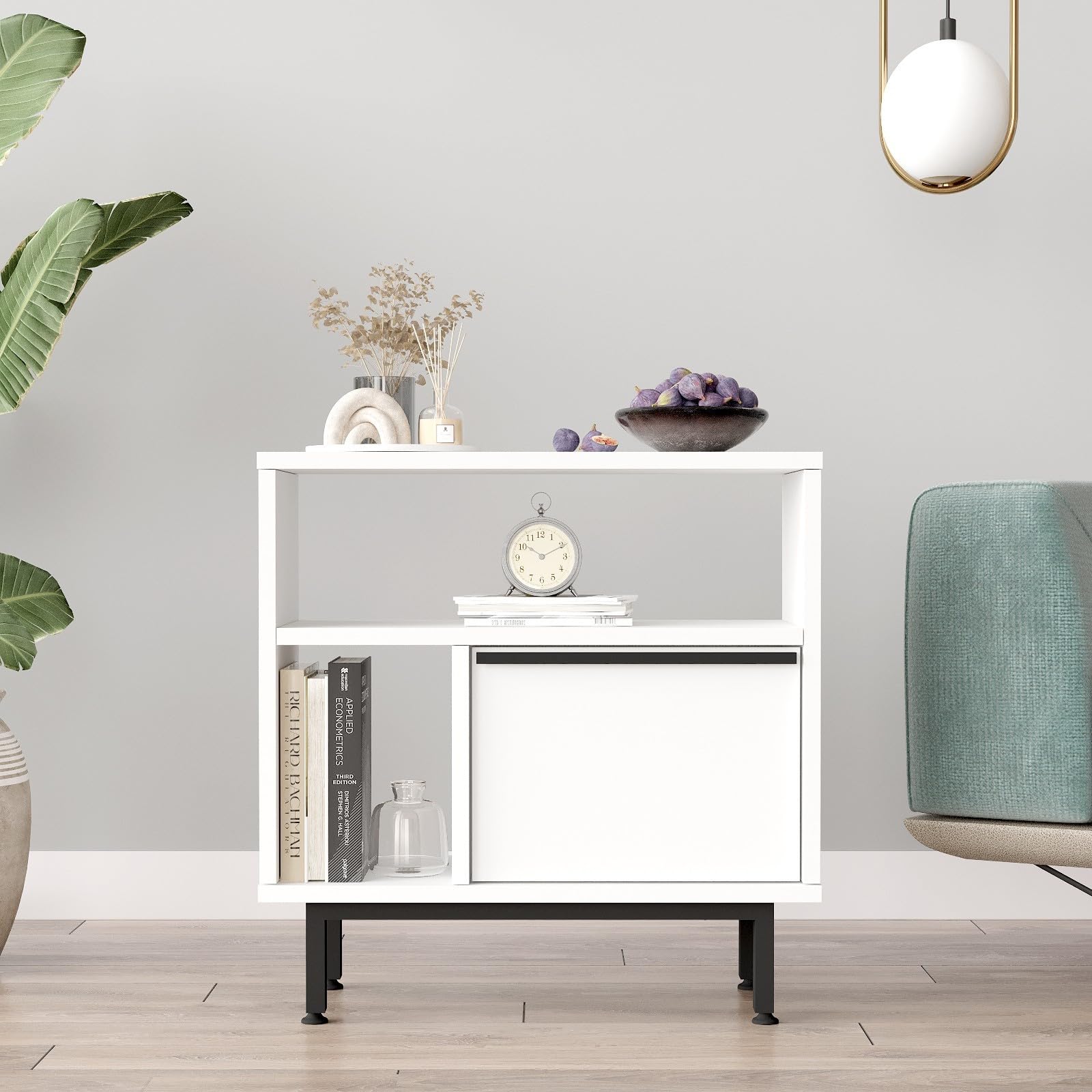 Hanah Home Stylowy stolik boczny o wymiarach 60 x 60 x 25,5 cm, 100% pokryta melaminą, grubość 18 mm, wytrzymałe metalowe nogi, idealne do nowoczesnych przestrzeni życiowych