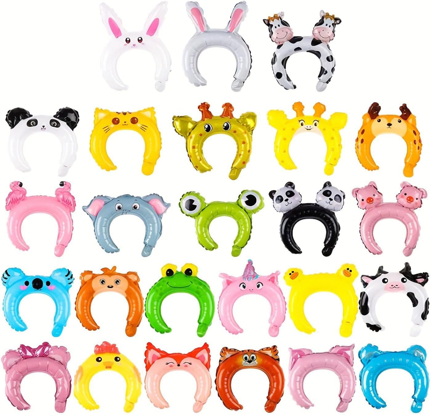 50pcs Assorted Style Cartoon Zoo Animal Inflatable Headbands and 25 Wrist Balloon Wildlife Safari Balloon Hair Hoop Animals Balloons Bracelets for Jungle Theme Birthday Party Favors