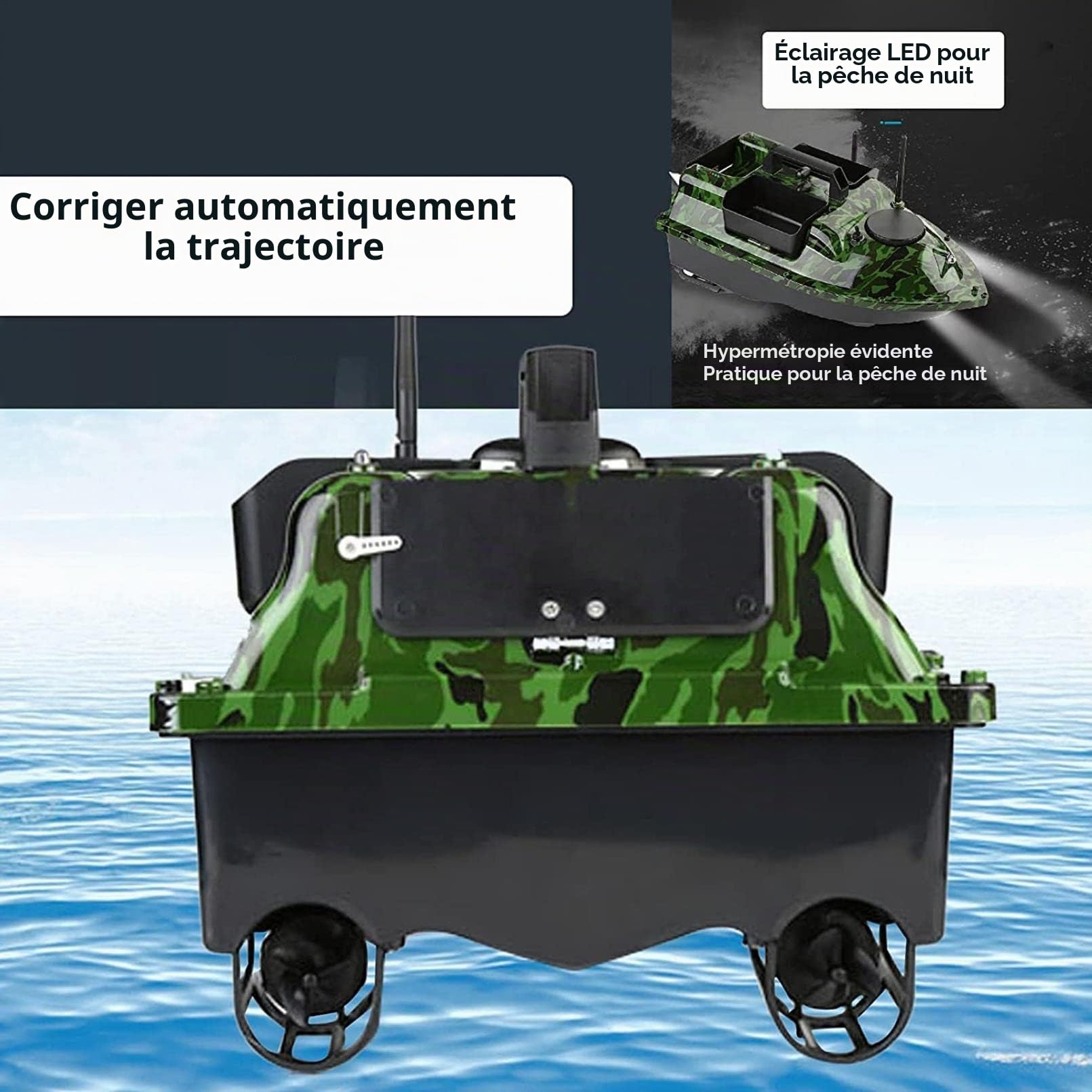 Bateau D'appât De Pêche Intelligent, Amorceur Peche Carpe GPS, Télécommandé 500m avec Feu Navigation LED, Convient pour Une Utilisation Nocturne et Nuageuse, home, 12000mAh