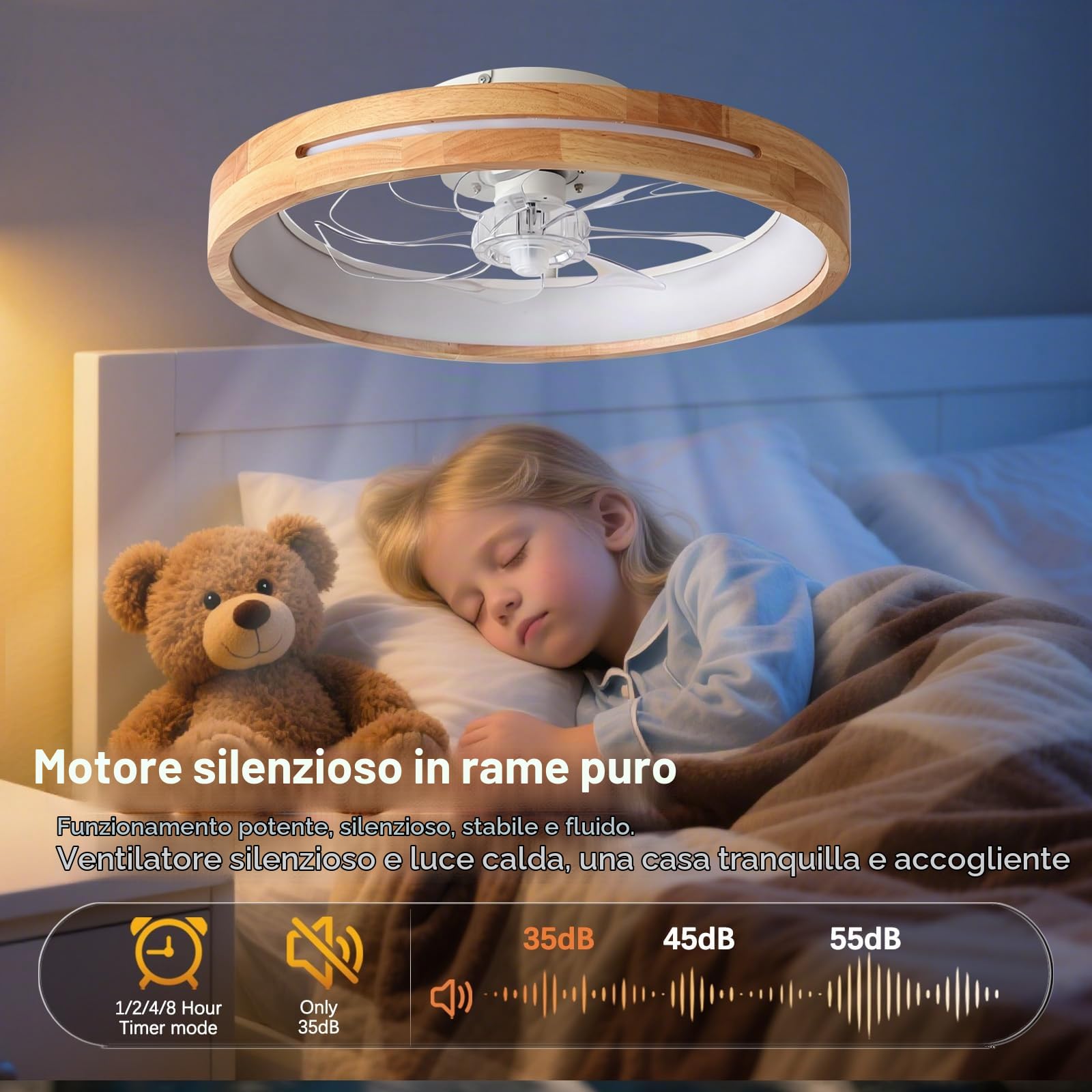 Ventilatore da Soffitto Legno con Luce Modern Camera da Letto 50cm | Lampadario con Ventola,Reversibile Motore DC,Plafoniera con Ventilatore da Soffitto,6 Velocità con Timer,LED Dimmerabile