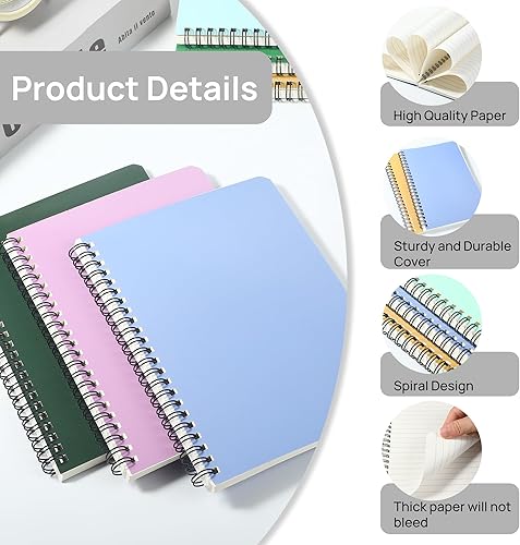 Miniatura 3 de miikoul Paquete de 12 cuadernos A5 con espiral, 8.3 x 5.5 pulgadas, 60 hojas120 páginas de rayas anchas, cuadernos en espiral, cubierta de papel a