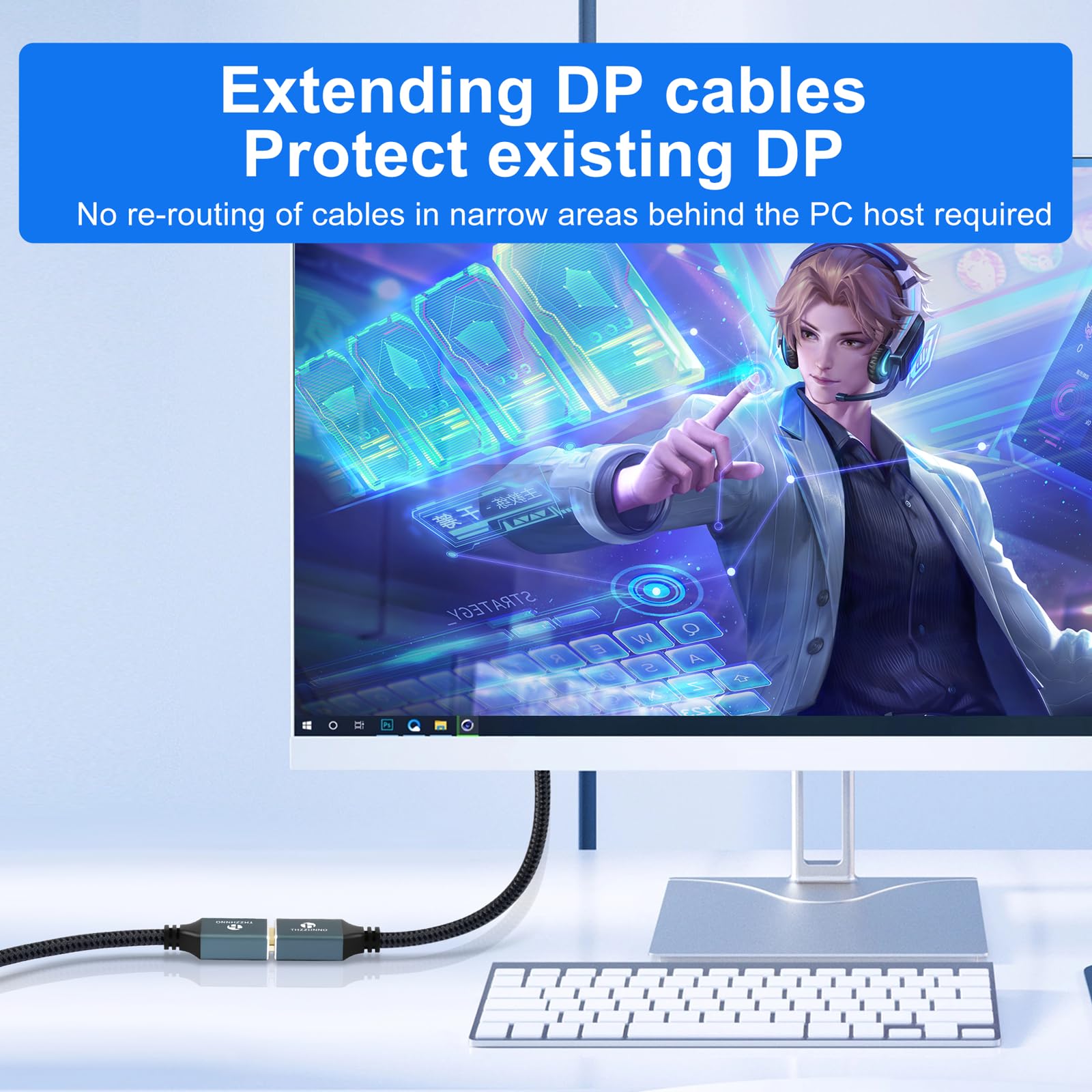 Kabel Przedłużający DisplayPort 5M, Kabel DisplayPort 4K Męski do Kobiecy 4K@60Hz dla monitora gier, grafiki, komputera