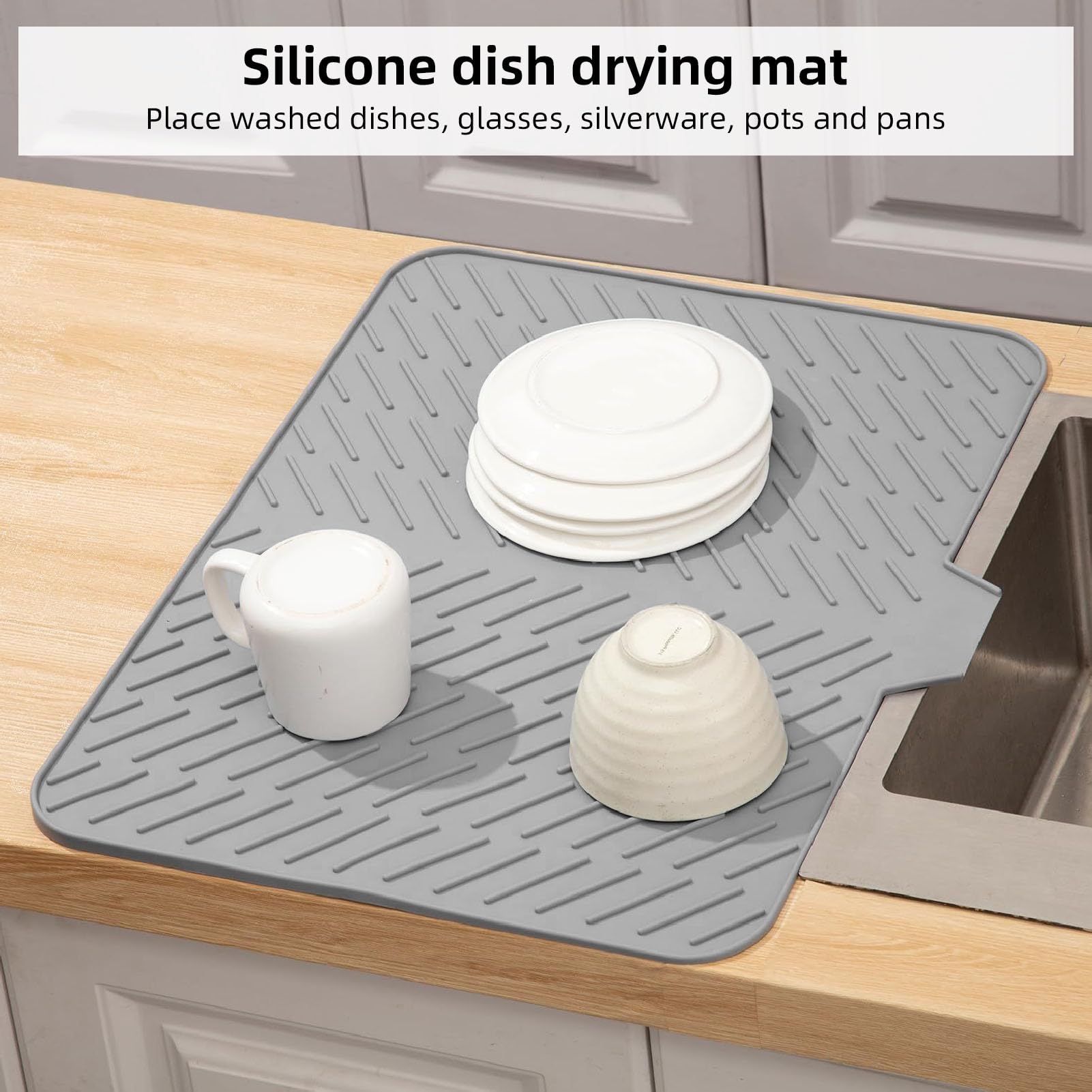 Siliconen Grote Afdruipmat Hittebestendig, Hoogwaardig Flexibel Materiaal, Handig Drainageontwerp, Elegant en Net Ontwerp, Gemakkelijk Schoon Te Maken, Geschikt voor Gebruik in