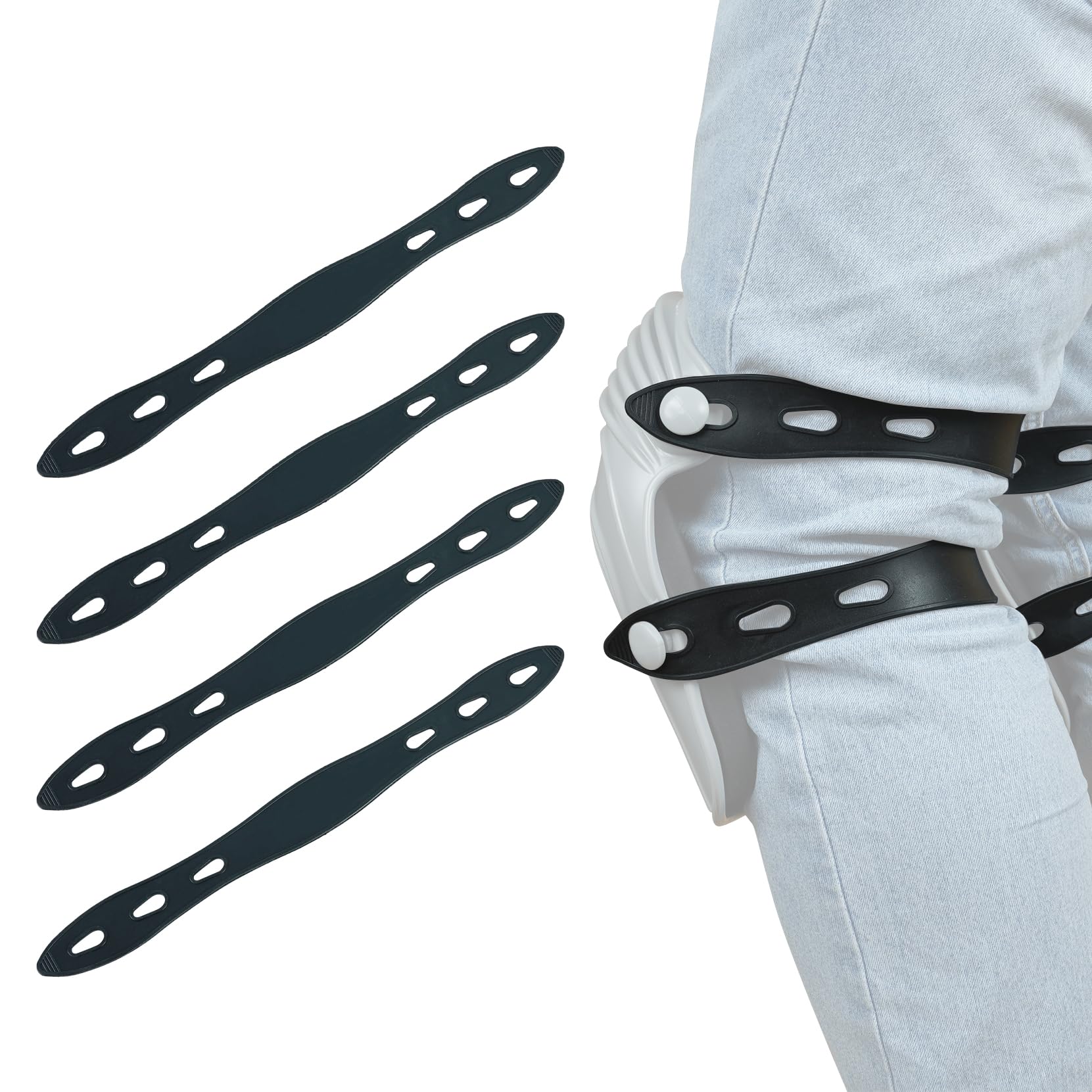 KUNN Rubber Straps for Knee Pads, Replacement Straps for Knee Pads, Set of 4, Black