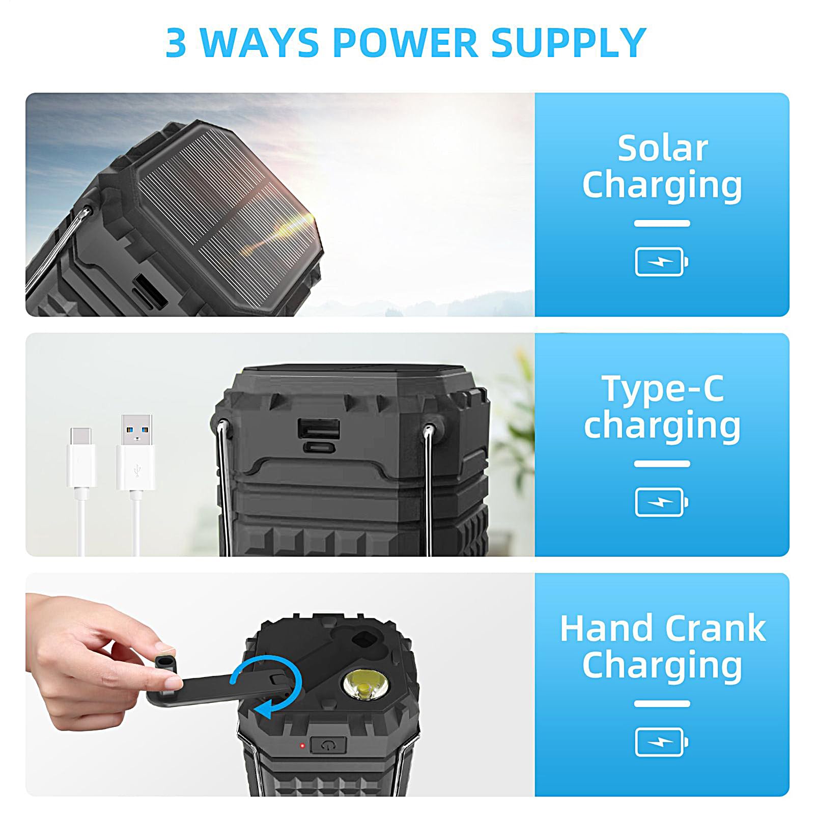 Linterna Solar de Camping Linterna de Camping Plegable y Impermeable | Lámpara LED USB Solar para Tienda de Campaña para Camping, Pesca, Senderismo, Playa, Reparaciones del Coche, Jardín, Patio