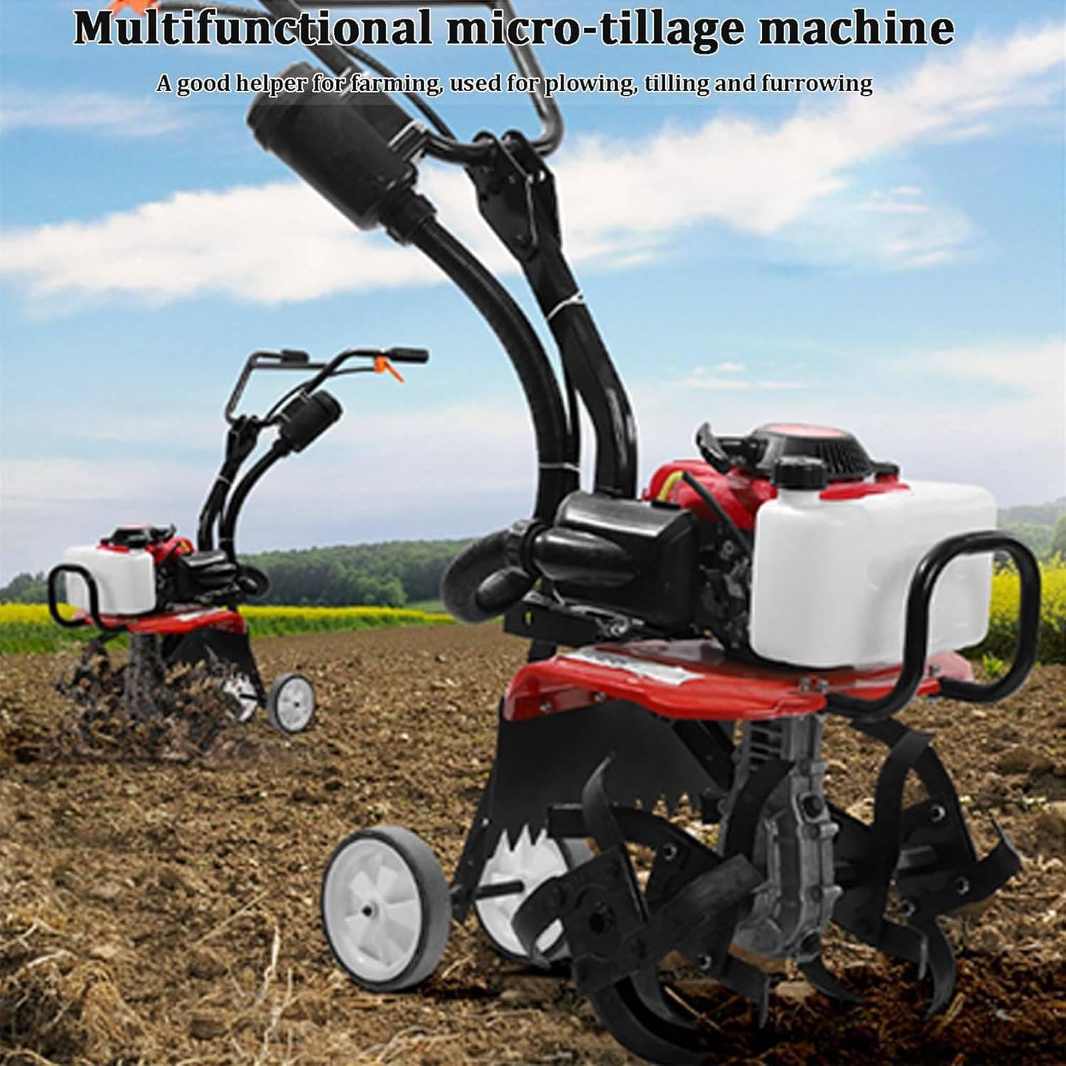 Motozappa a Scoppio 4 Tempi, Motozappa a Scoppio, Motocoltivatore a Scoppio 55 CC, Motocoltivatore e Coltivatore Semovente a Scoppio, 4 Lame, velocità di Rotazione 10.500 Giri/Min