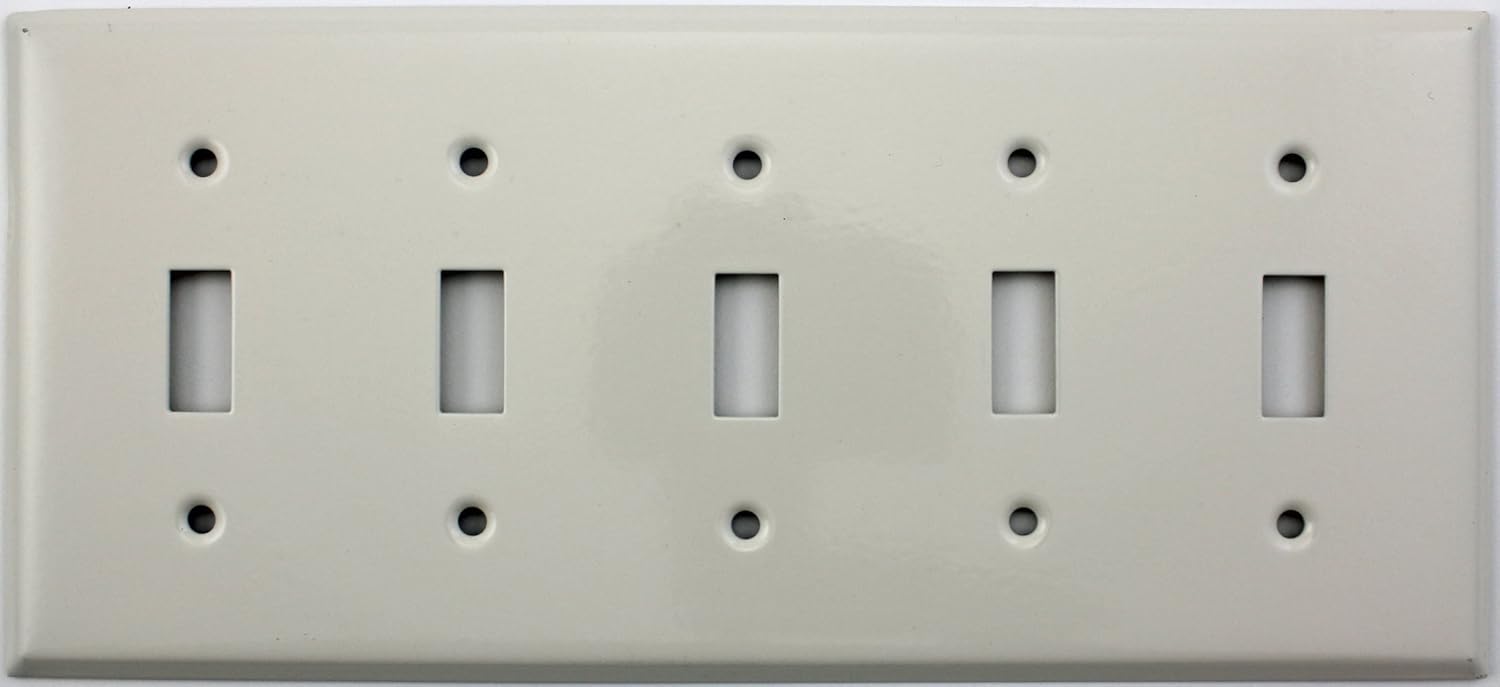 Light Almond 5 Gang Toggle Light Switch Wall Plate