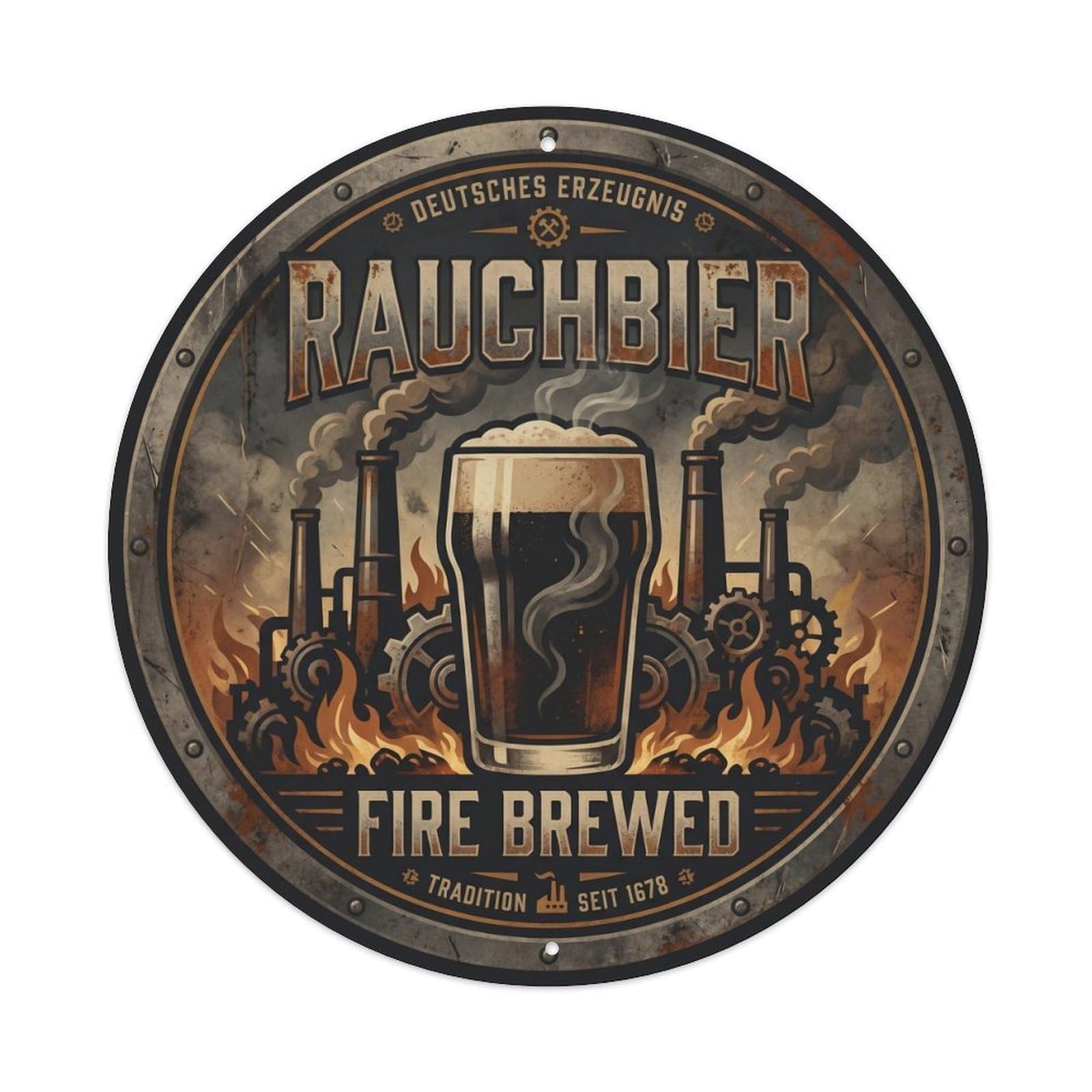 German Rauchbier Smoked Beer Pub Culture Copper Kettle Metal Tin Sign