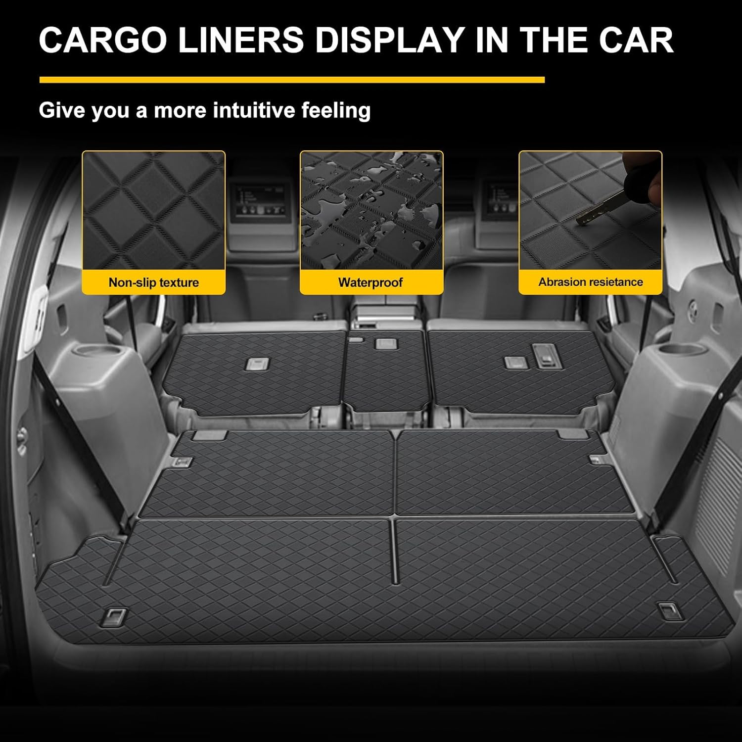 2010-2023 GX460 Cargo Liner & Backrest Mat Fit for Lexus GX460 - PU Leather Trunk Mat and 2nd & 3rd Back Seat Cover Protector - All Weather Protection Cargo Mats and Backrest Mat GX460 Accessories - Image 4