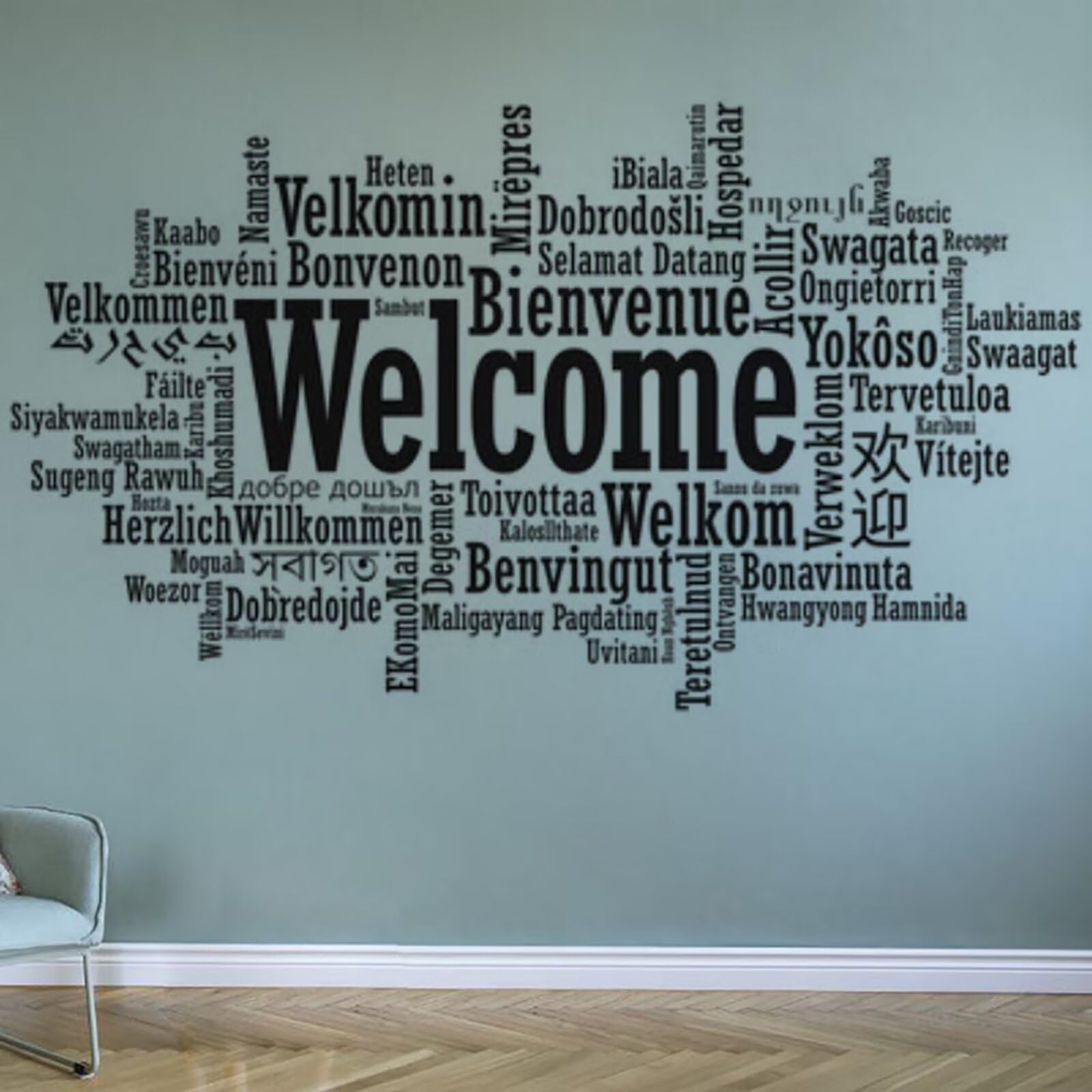 Welcome in Different Languages Wall Sticker Living Room Hello Welcome Quote Family Words Wall Decal Vinyl Decor Murals 116X70CM
