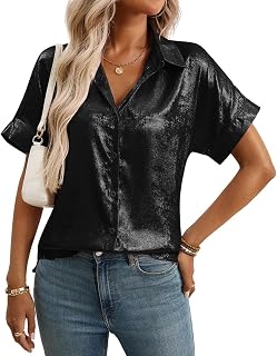 Generisch Blusa de moda para mujer con cuello en V para uso diario. Diseño elegante con lámina dorada, ideal para combinar con vaqueros pantalones casuales durante los meses de verano.