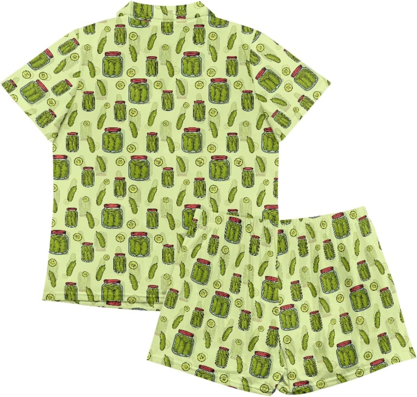 Funnydude Funny Print Pajamas for Women Set Summer Button up Loungewear Hawaiian Shirt Pajama Set with Shorts