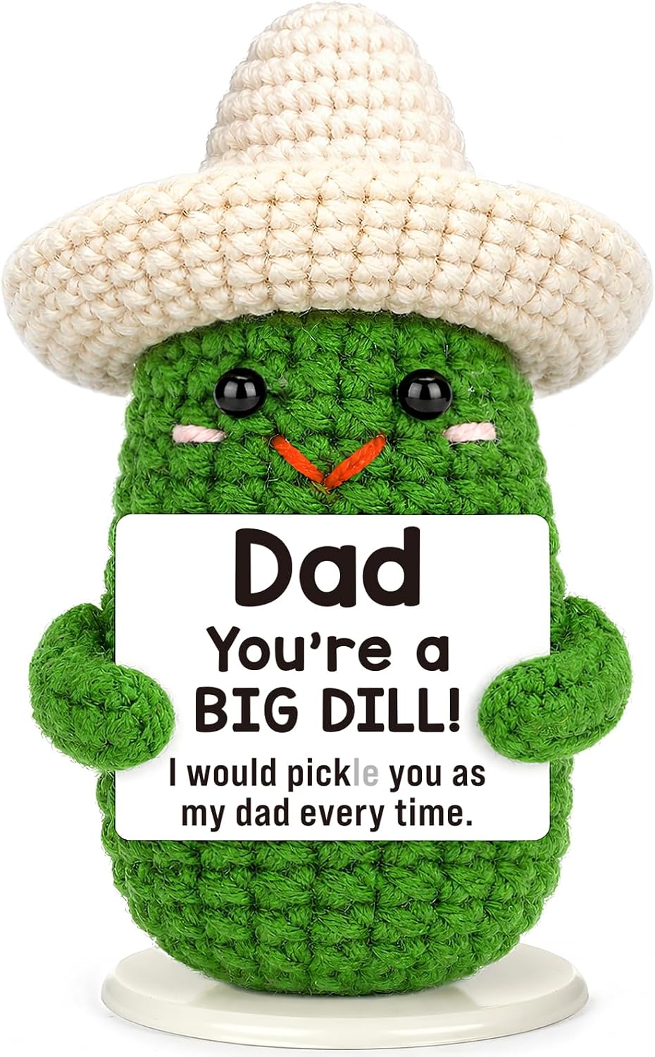 Eterfordista Mini Dad Gifts for from Daughter Son Wife Positive Handmade Crochet Pickle Father's Gifts for Daddy New Bonus Step Dads Father in Law Best Dad Ever Gift Funnuy Birthday Gift Ideas