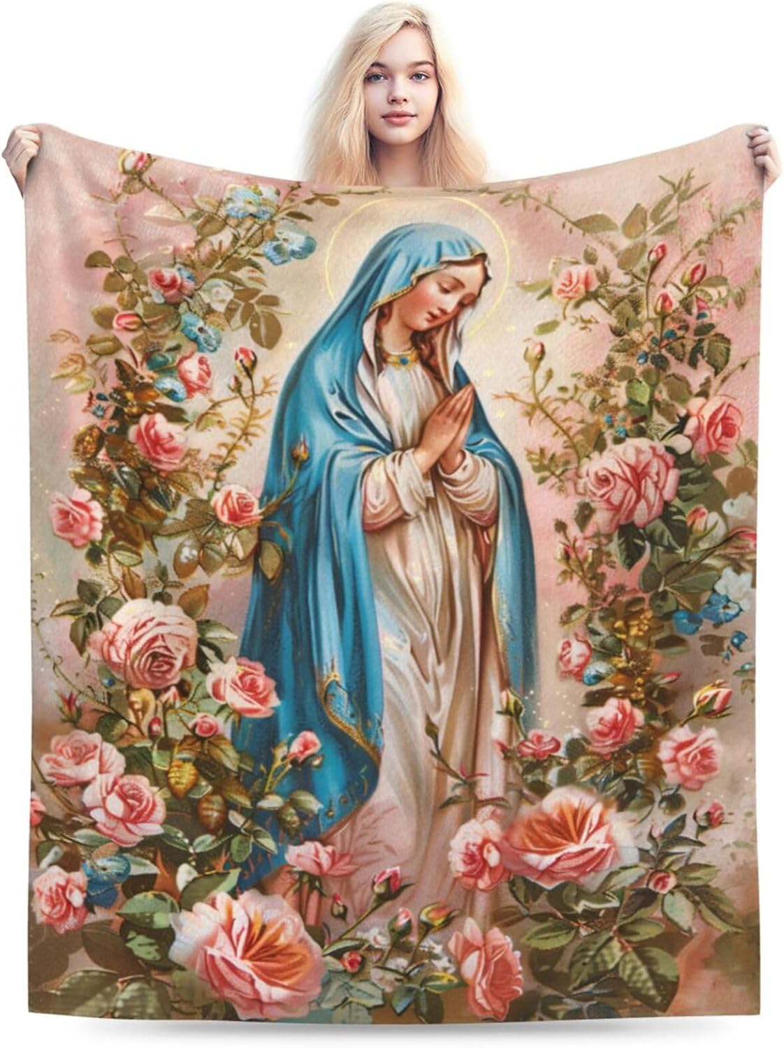 Virgin Mary Blanket Christian Mother of God Rose Decor Throw Blankets Ultra Soft Cozy Fuzzy Plush Fleece Healing Catholic Blanket Gifts for Prayer Girls Women Boys Kids for Bedding Sofa 40"X50" - Image 2