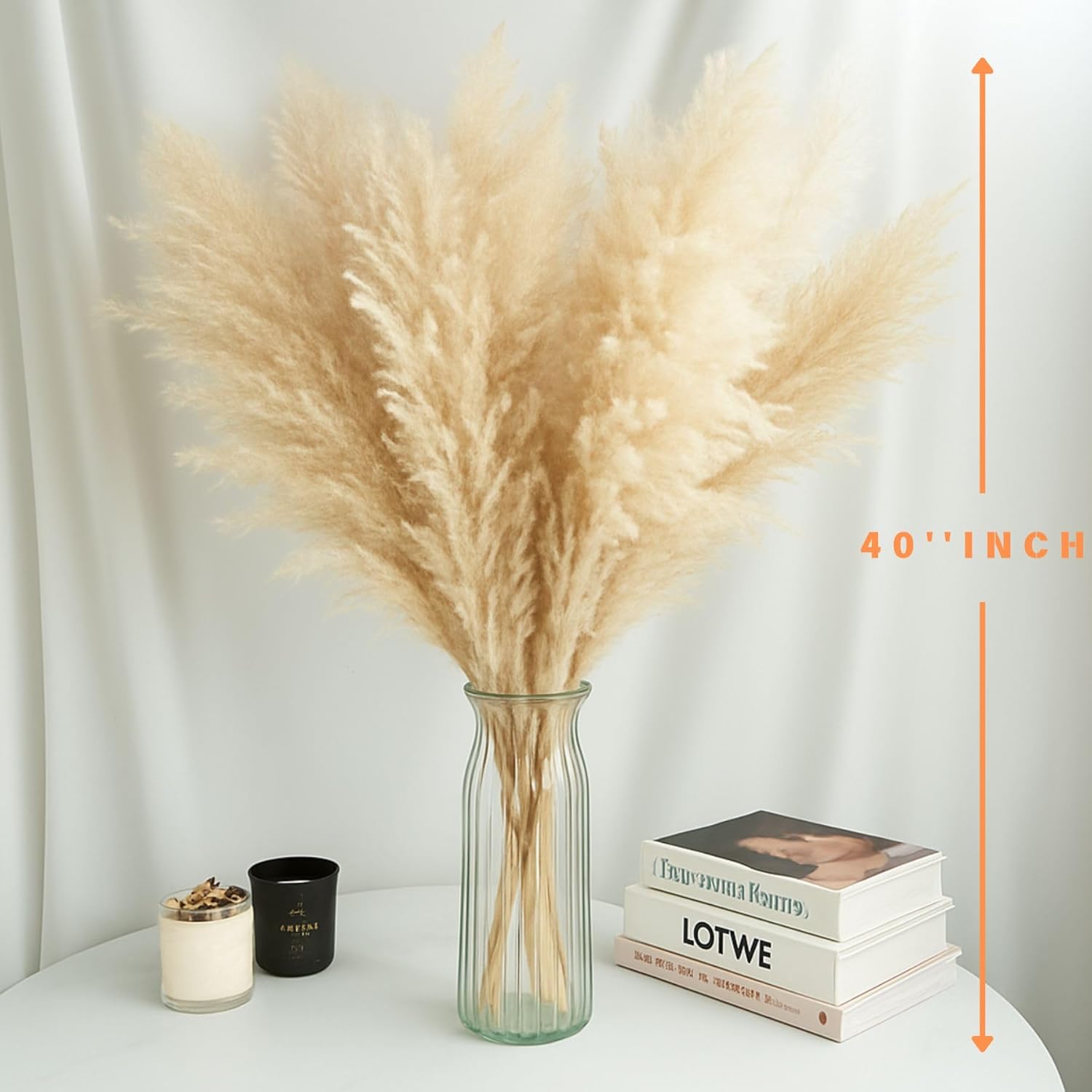 20PCS 40" Tall Natural Pampas Grass Stems - Boho Home Decor for Floor Vases, Wedding Centerpieces, Farmhouse Wall & Kitchen Decor, Dried Floral Arrangements