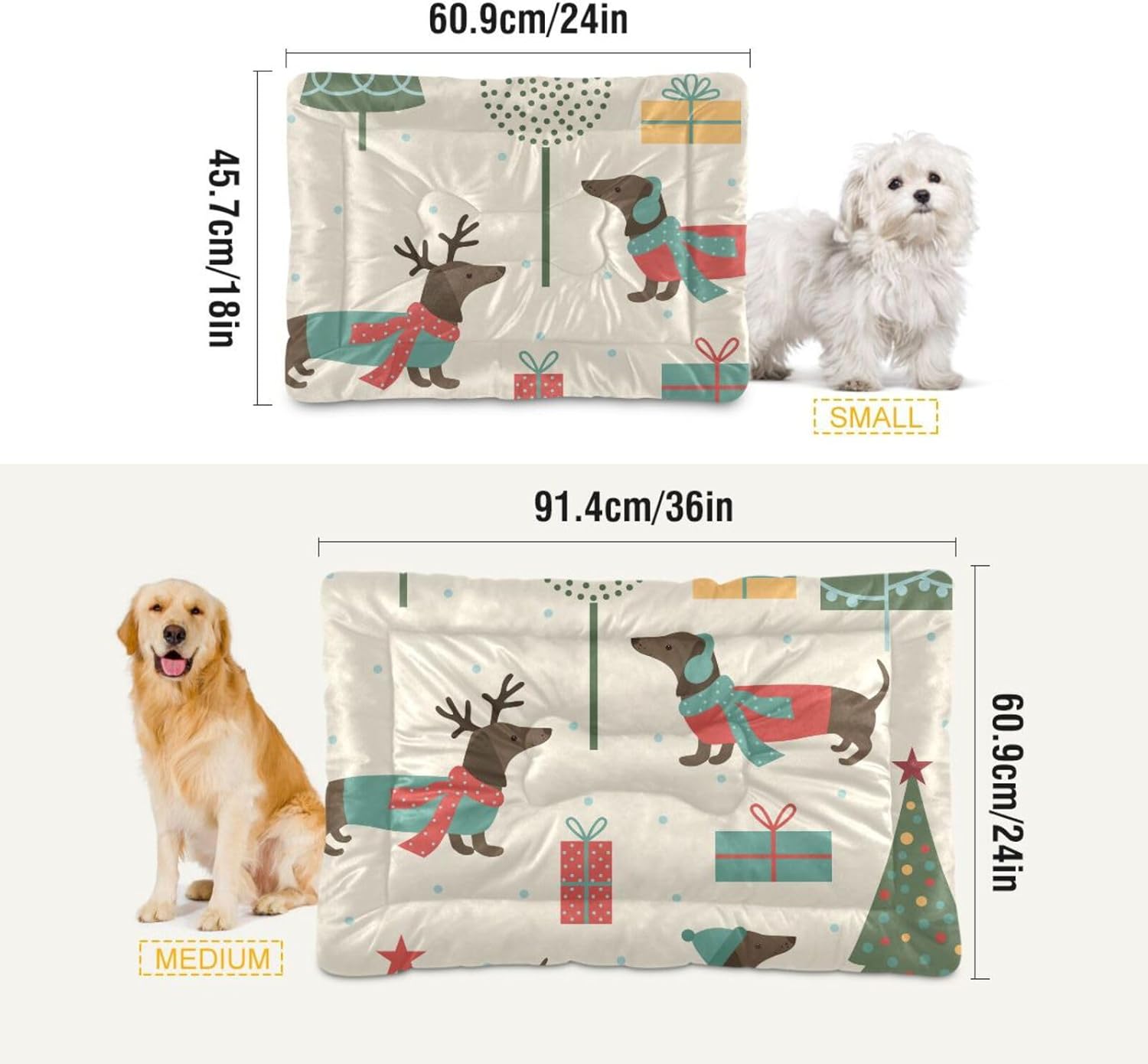 review Christmas Santa Dachshund Dog Cat Bed Washable Crate Pet Bed Anti-Slip Comfortable Puppy Kennel Bed for Small Medium and Laege Dogs Cat, 18 x 24 Inch