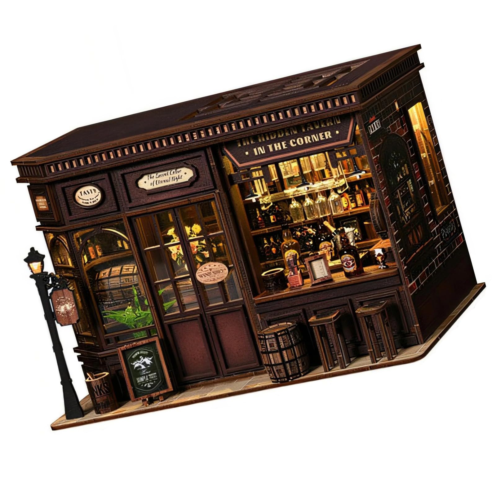 Rincones de libros LED para decorar tu salón con una maqueta de bistró europeo clásico
