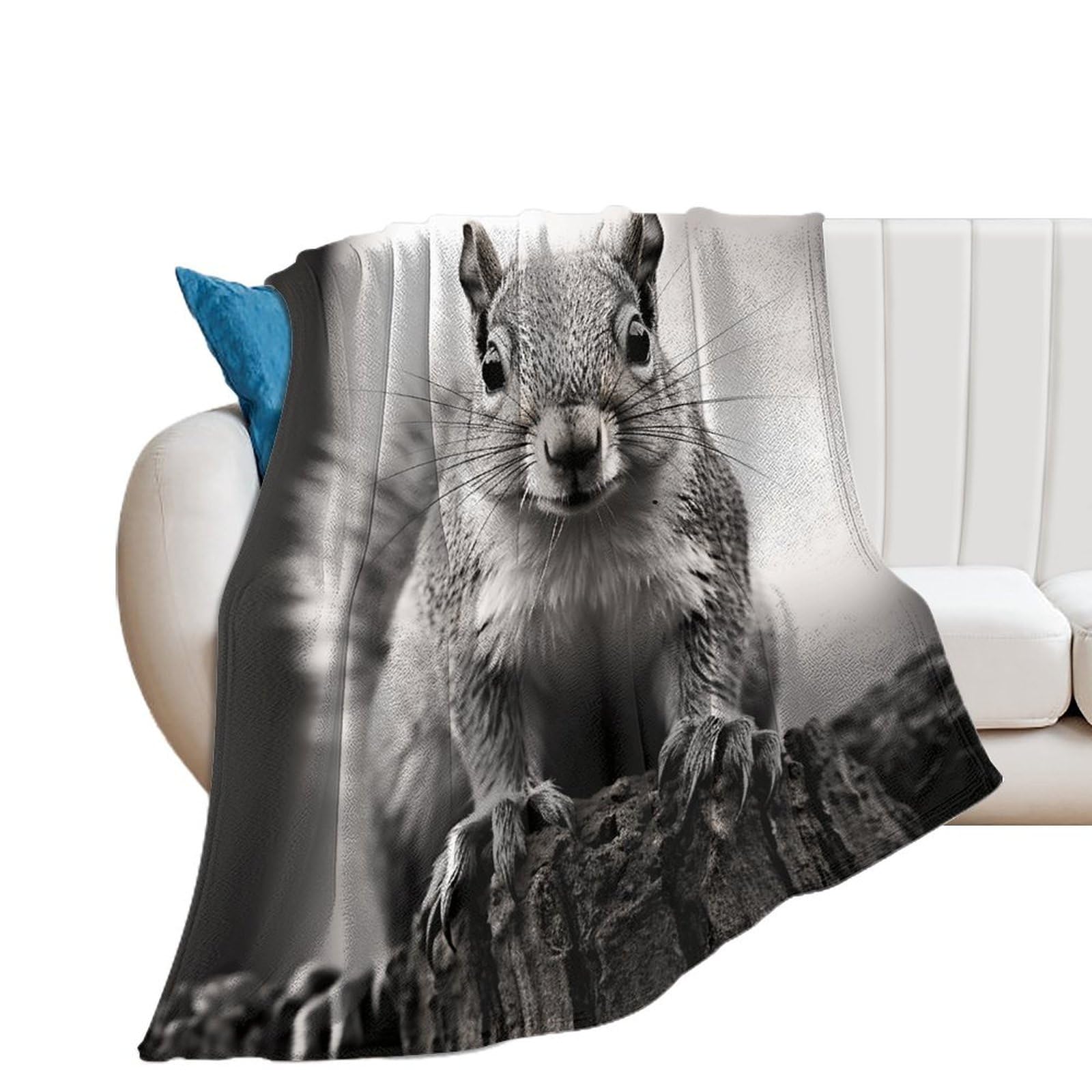 Couverture flanelle douillette toutes saisons plaid écureuil gris pour lit