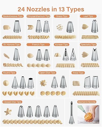 Miniatura 5 de Kootek 96 kits de suministros de decoración de pasteles con libro electrónico, tocadiscos para pasteles, 30+2 bolsas de tuberías, 30 forros