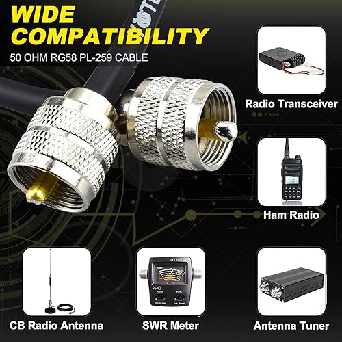 Miniatura 4 de Cable Coaxial CB Ham 4 metros, Cable Coaxial PL259, RG58 50 Ohm Coaxial de Baja Pérdida para Radio CB HF VHF, Radio Ham, Medidor SWR, Carga Falsa,
