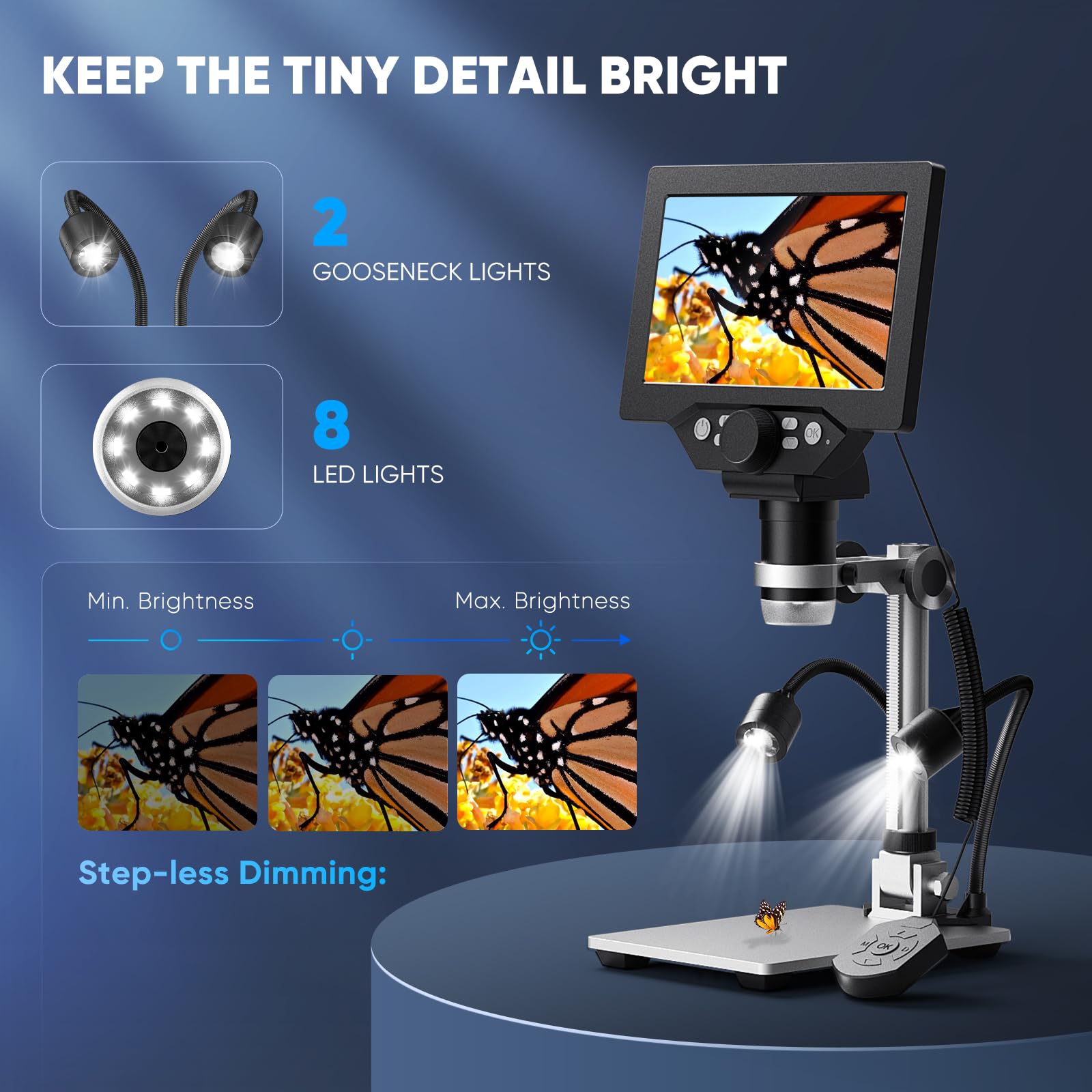 Microscopio Digitale Dcorn 7'' 1200X - 12MP 1080P Con Schermo LCD E LED - Foto 2