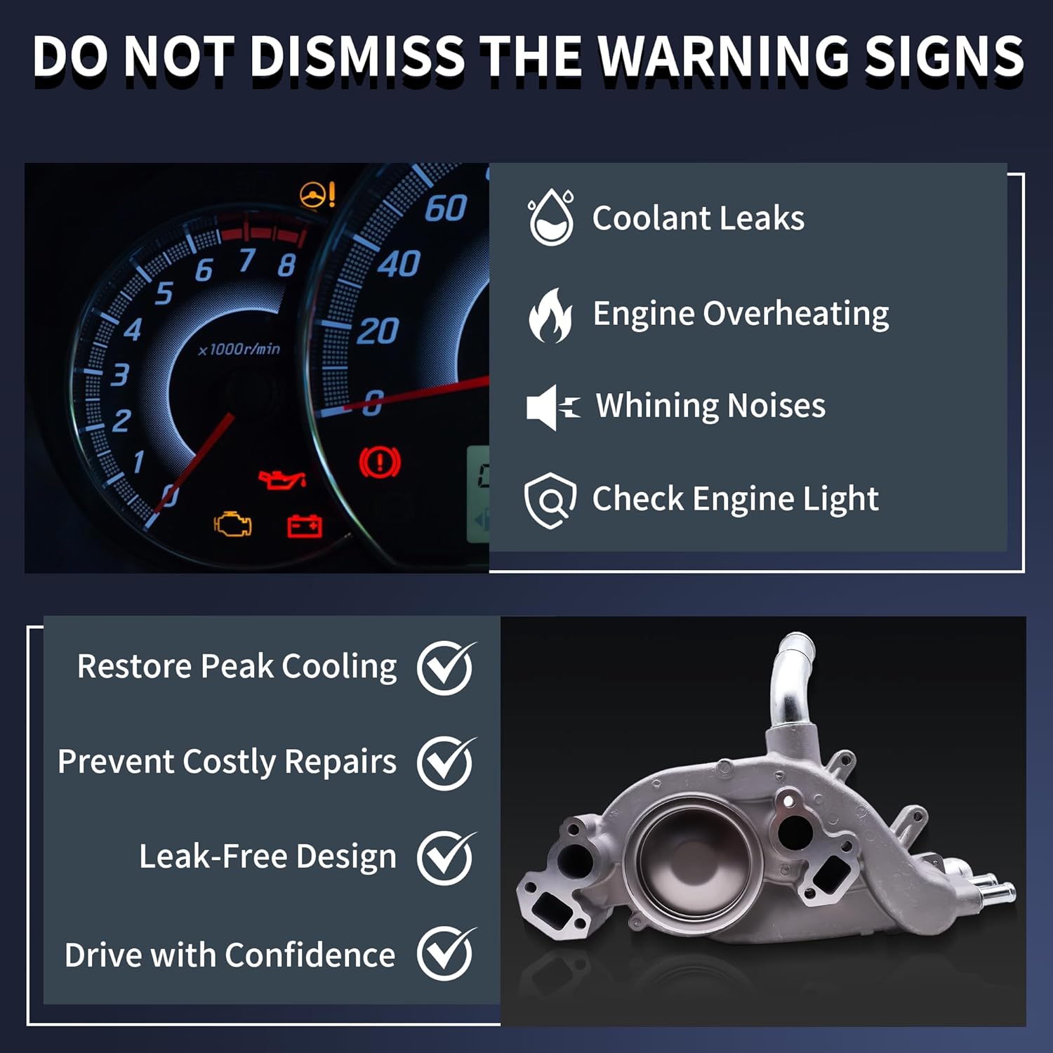 AW5087 Engine Water Pump Assembly with Thermostat Compatible with 1999-2006 Chevy Tahoe 4.8L 5.3L V8 AWD, 2004- Hummer H2 6.0L, 2003- Isuzu Ascender 5.3L – OE Replacement Coolant Pump