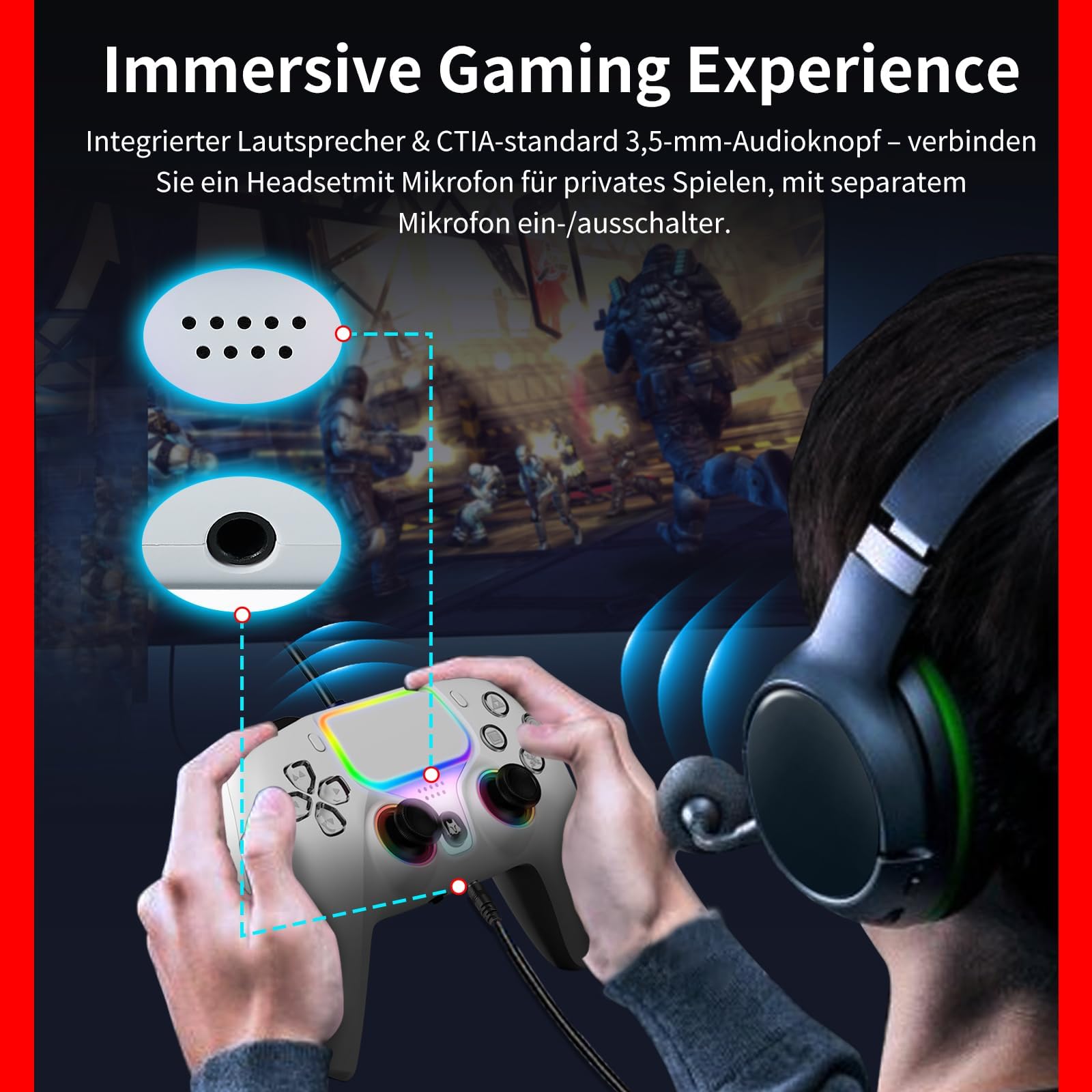 NBCP Wired Controller für PS5 Pro, Slim, PS4, PC/Steam – Kabelgebundenes Gamepad mit Turbo/Makrofunktionen, Dual-Vibration & 3,5-mm-Audiobuchse