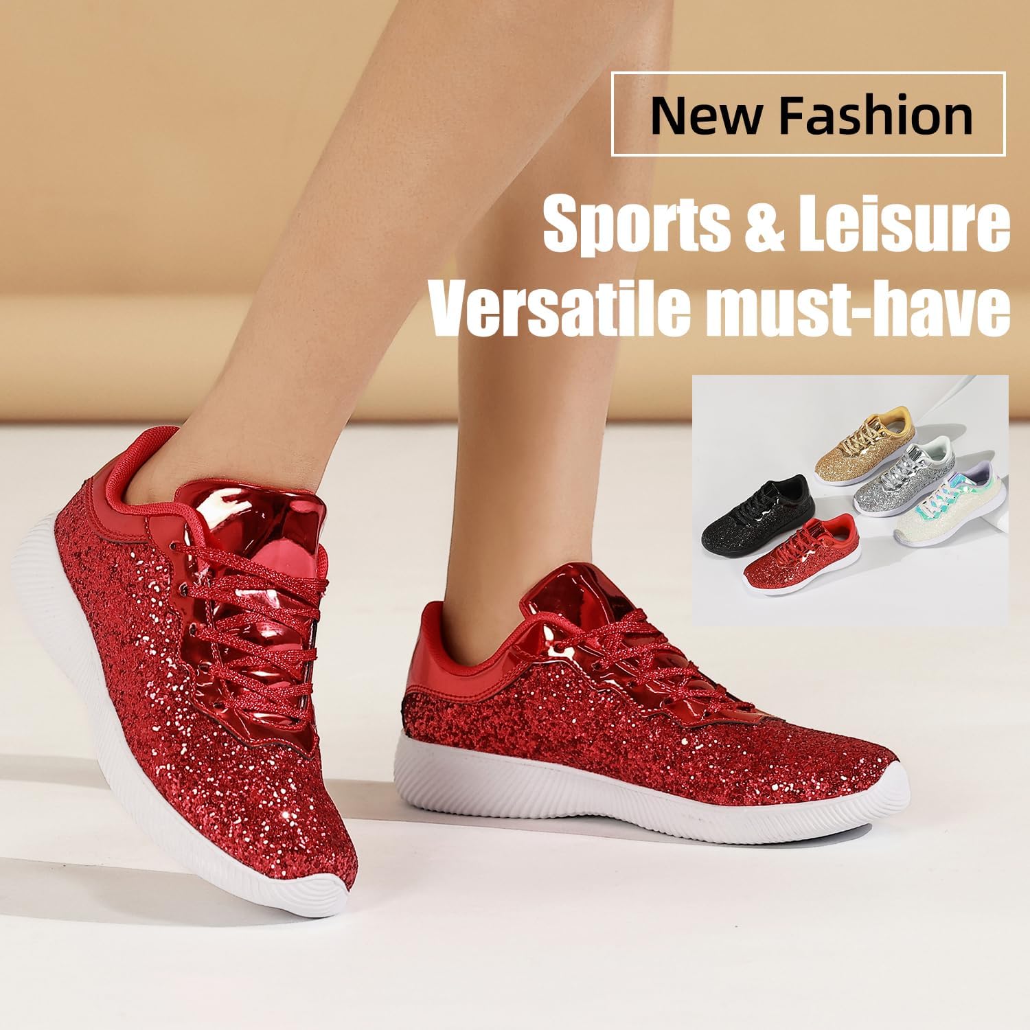 Women's Glitter Sneakers Shoes Lightweight Tennis Shoes Metallic Sequin Walking Shoes - Image 6