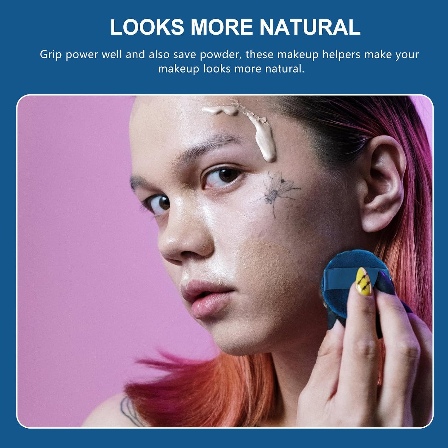 2pcs Blue round Long Fluff Powder Puff for Makeup Dry Application image 4