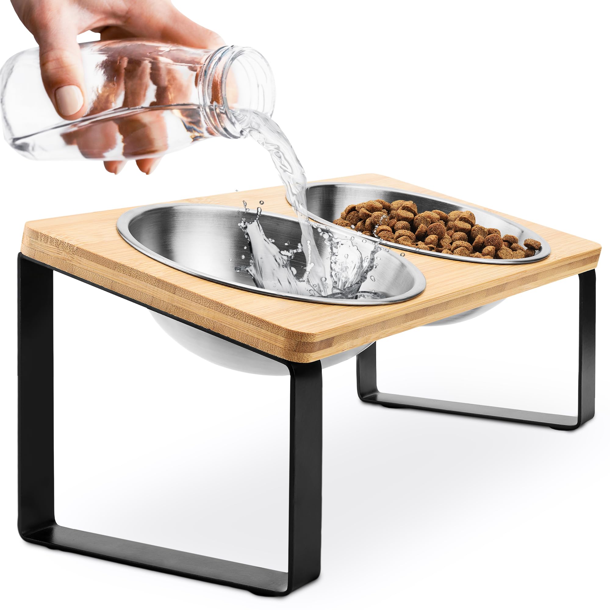 Raised cat Bowls for Indoor Cats by WinTruffles, Elevated cat Bowls, Tilted and Elevated Anti Vomiting Cat Dishes for Food and Water, Set of 2 Stainless Steel Bowl — image 1