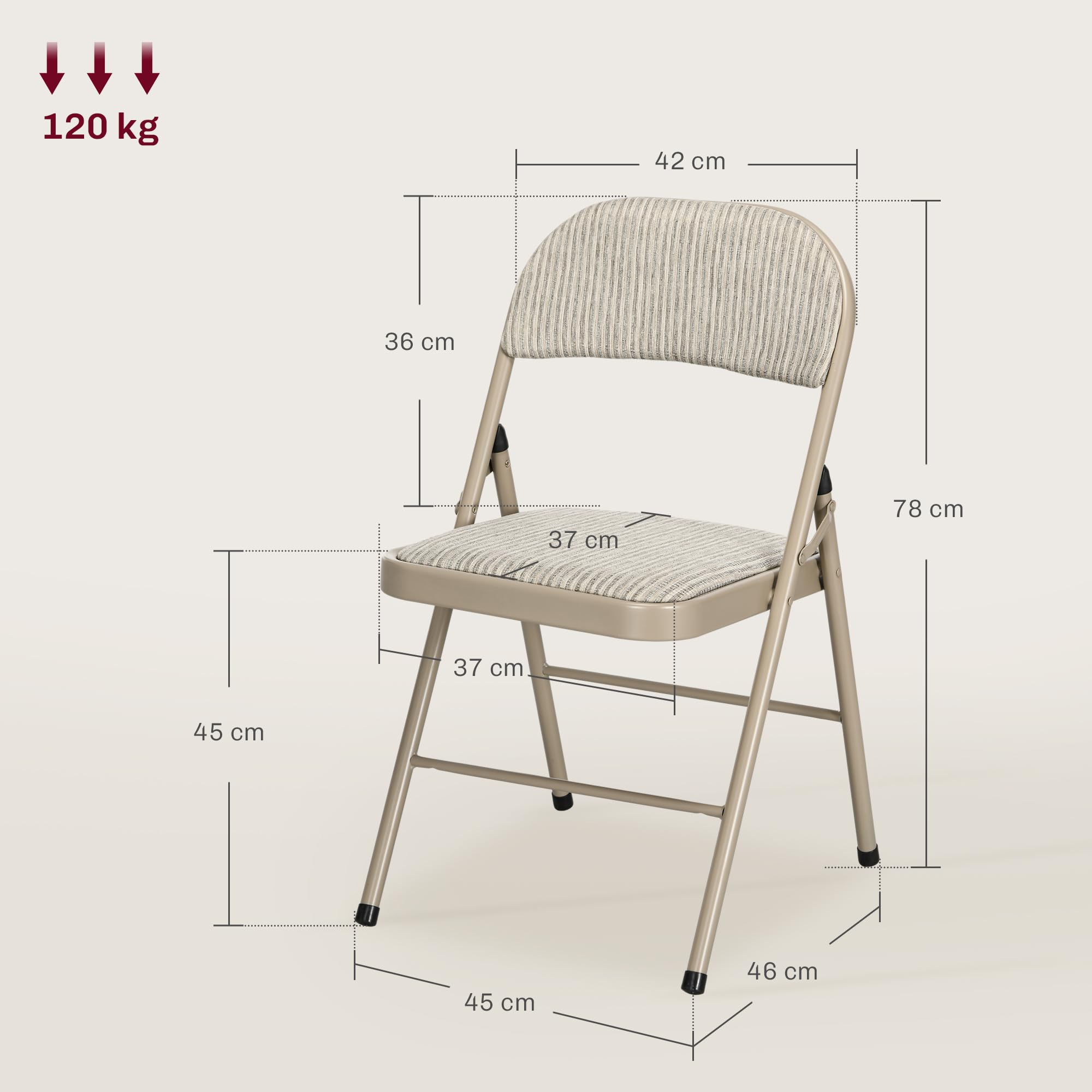 HOMCOM Set di 6 Sedie Pieghevoli Imbottite in Poliestere, Sedie Richiudibili Salvaspazio in Acciaio, Sedia Pieghevole da Interno per Casa, Ufficio, Festa ed Eventi, 45x46x78 cm, Beige