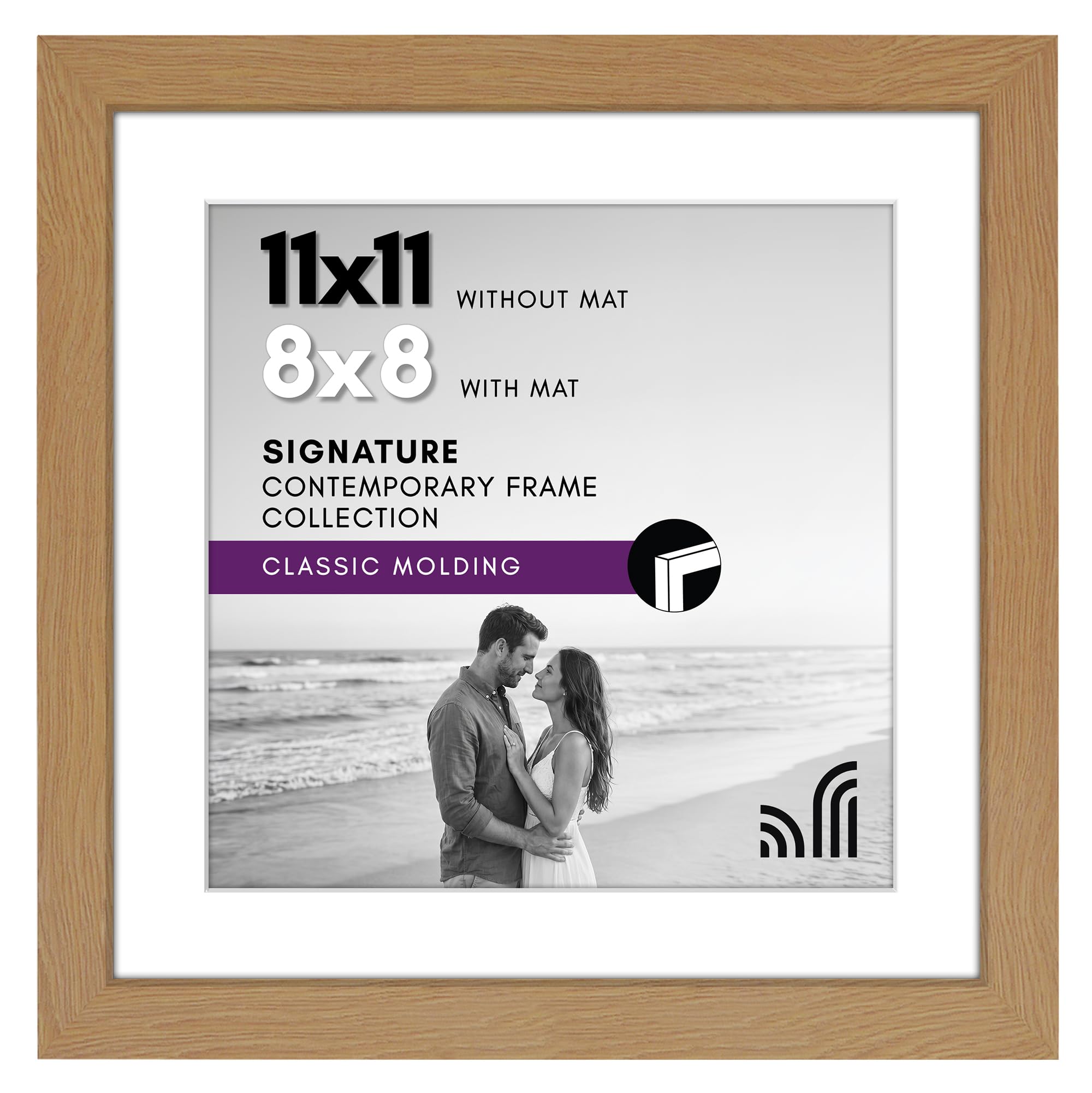 Americanflat 11x11 Picture Frame in Oak - Displays 8x8 With Mat and 11x11 Without Mat - Composite Wood with Shatter Resistant Glass - Horizontal and Vertical Formats for Wall