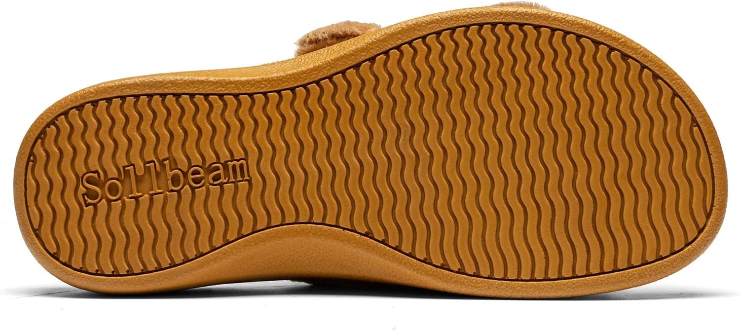 SOLLBEAM Womens Plantar Fasciitis Women's Fuzzy House Orthopedic Slippers Open Toe Orthopedic Arch Support Orthotic Heel Cup sandals Indoor Outdoor