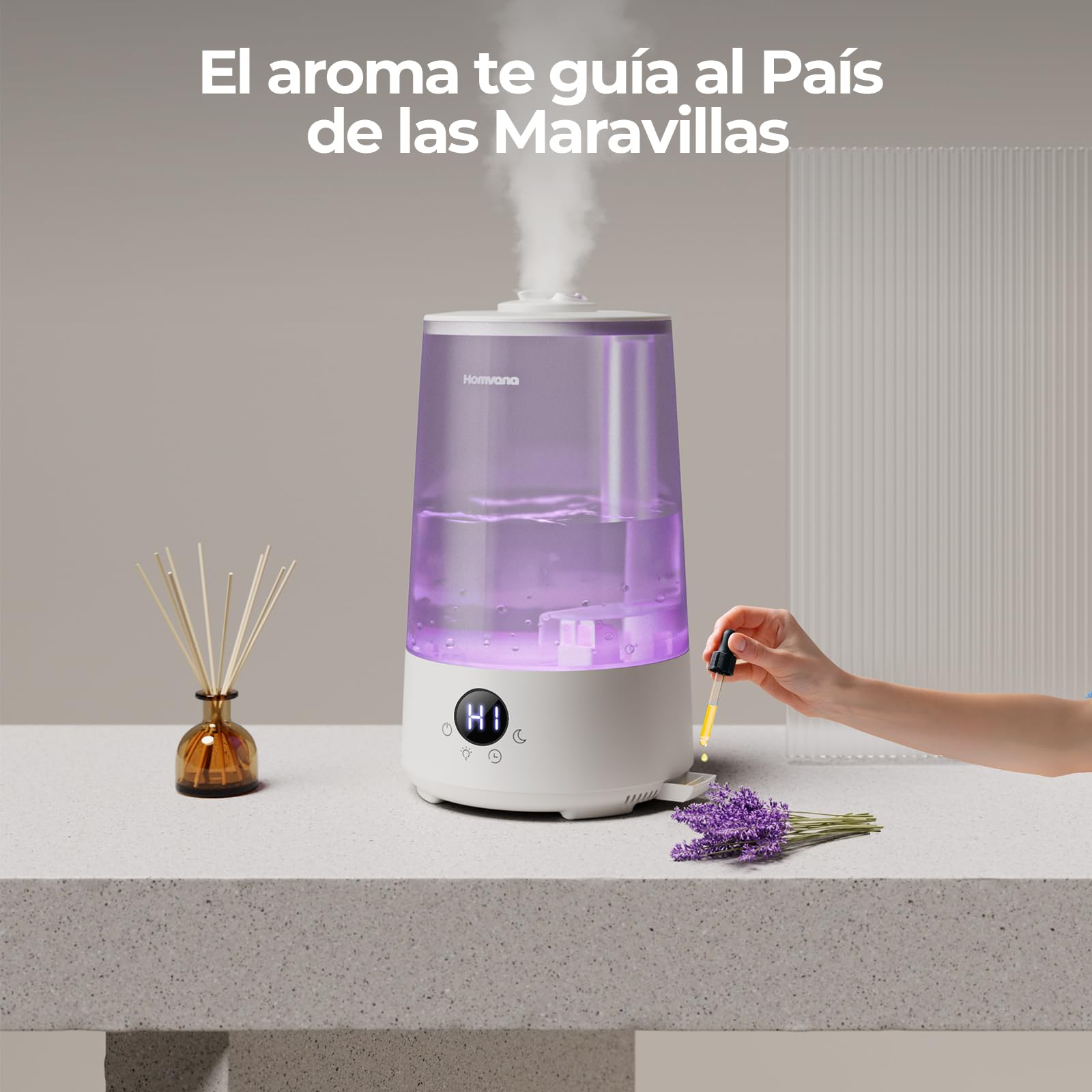 Homvana Humidificador Aceites Esenciales Aromas, Bebe 3.6L Hasta 34 Horas 16dB Silencioso de Para Dormitorio, Top-Fill Humidifier Plantas Ultrasonico, Difusor Aromatizador, Humidificadores Habitacion