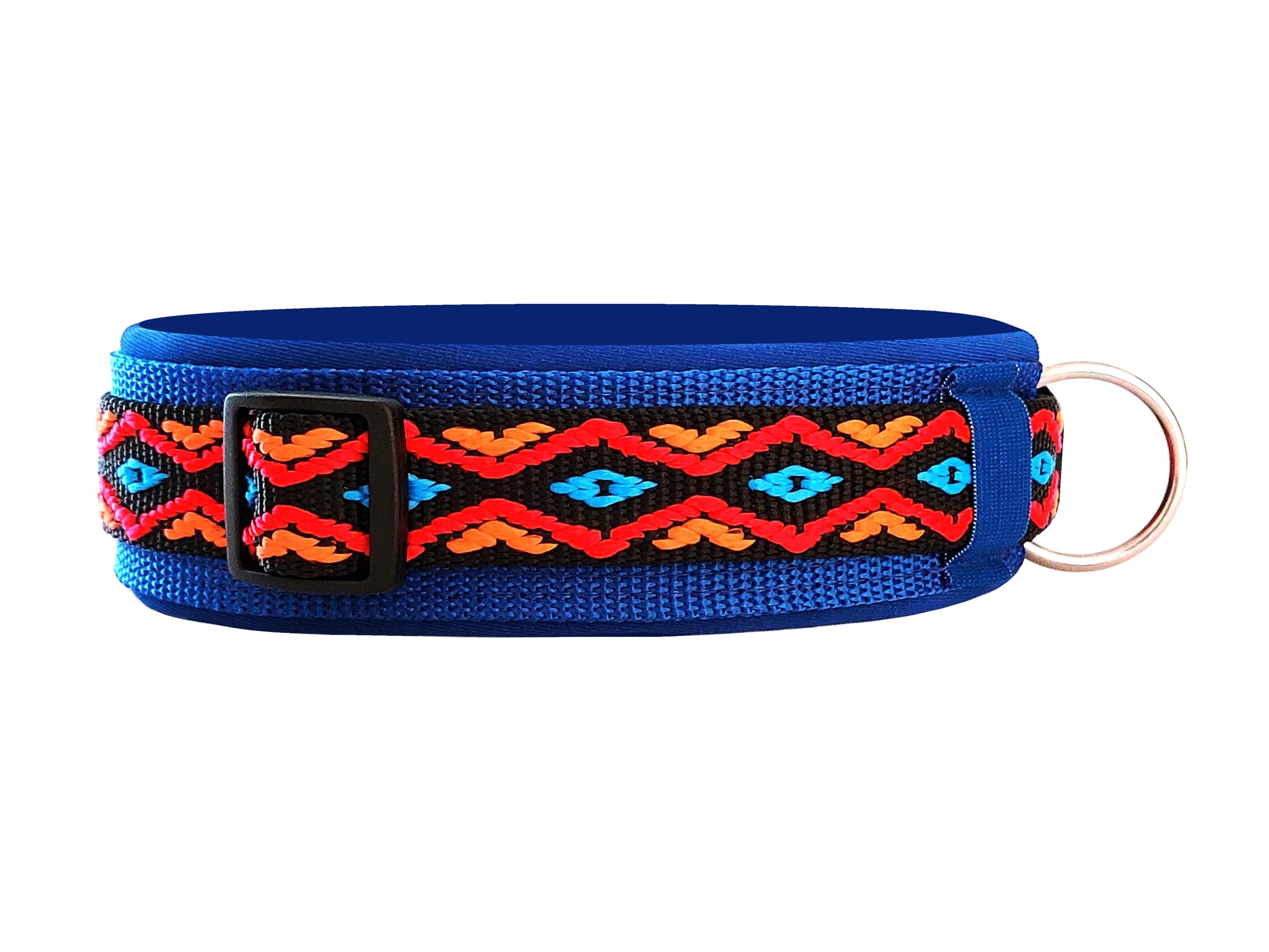 Hundehalsband breit und weich gepolstert (Blau-Bunt, XL)