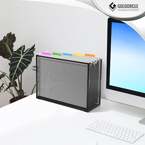 Miniatura 7 de Organizador de archivos colgante, soporte de archivos tamaño carta con 5 carpetas colgantes, almacenamiento de carpetas de archivos de escritorio de