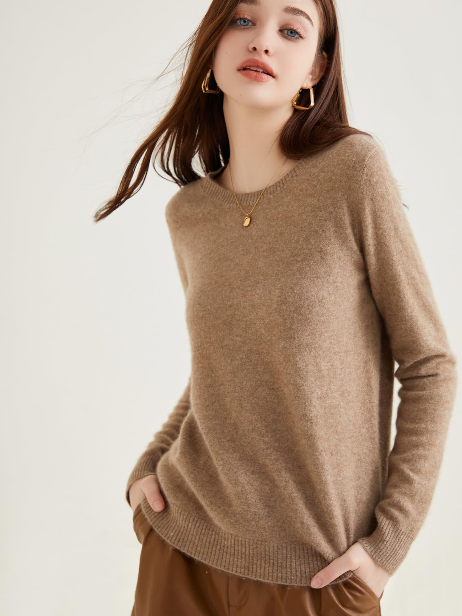 Chanyarn Maglione da Donna 100% Cashmere Autunno Inverno Girocollo Super Caldo Leggero Maniche Lunghe Pullover in Maglia