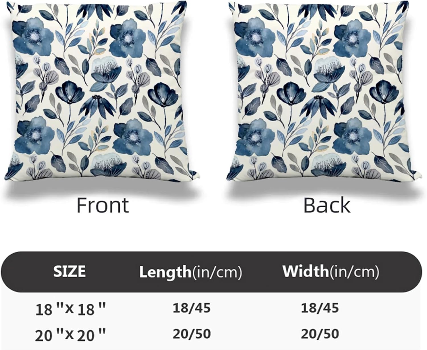 Blue Floral Pillow Covers 18x18 Inch Set of 2 Navy Blue Floral Throw Pillow Cover Chinoiserie Flowers Square Pillowcase Cushion Cases for Home Couch Bed Sofa - Image 4