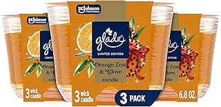 3-Wick Scented Candle Jar, Orange Zest & Clove, Air Freshener Infused with Essential Oils, 6.8 Oz, 3 Count