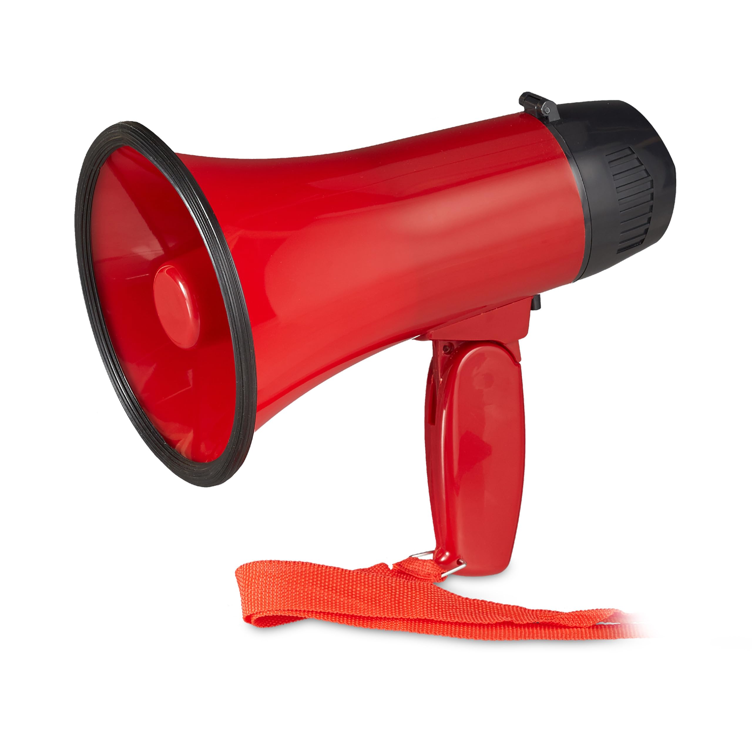 Relaxdays Megáfono 10 W Cuerno de Buey Mango Plegable Correa Plástico Rojo