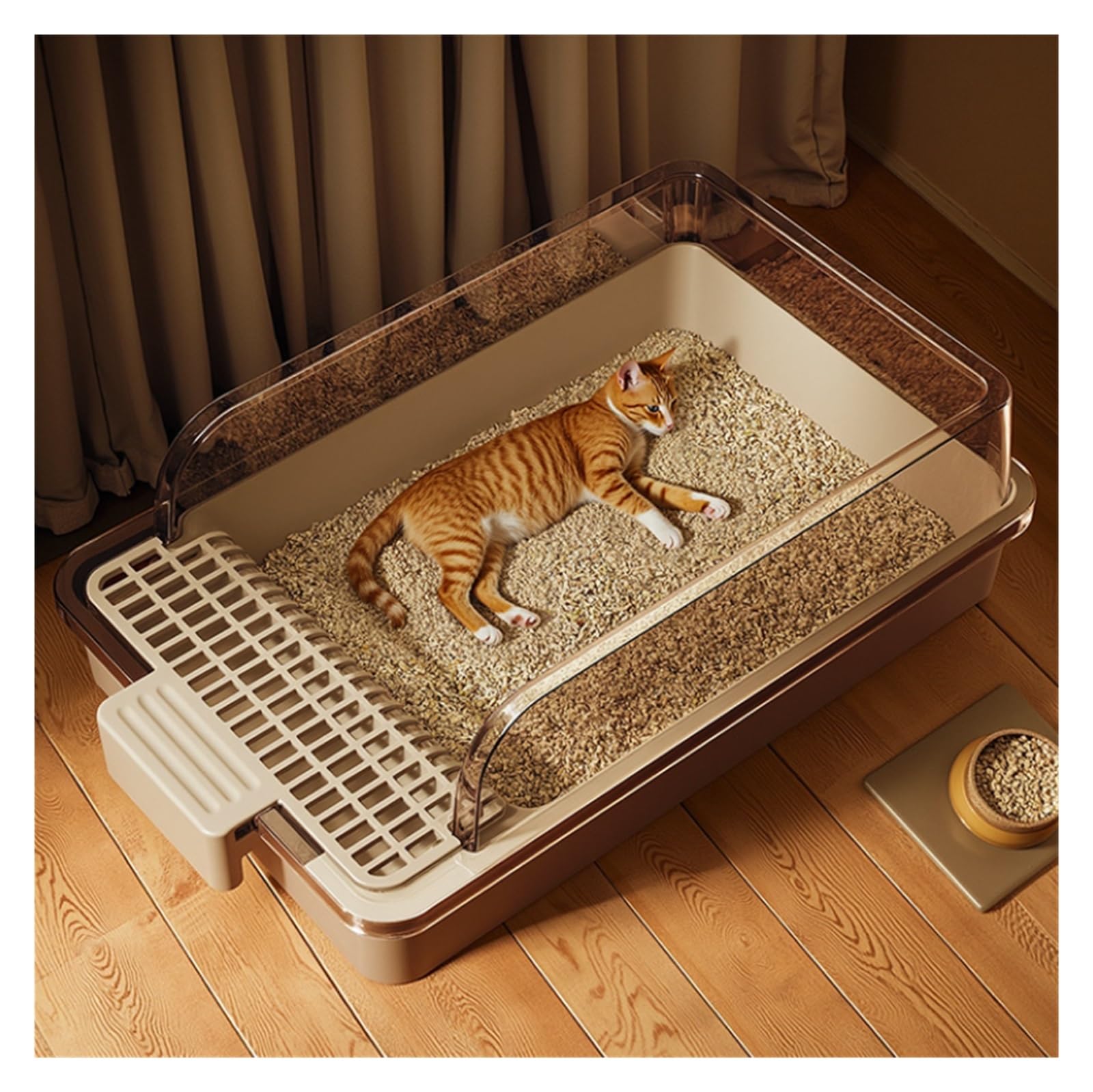 arenero Gatos Caja de Arena for Gatos semicerrada y autolimpiante, Bandeja de Arena Abierta de Lado Alto, Inodoro for Mascotas, fácil de Limpiar for Animales Grande(Noir)