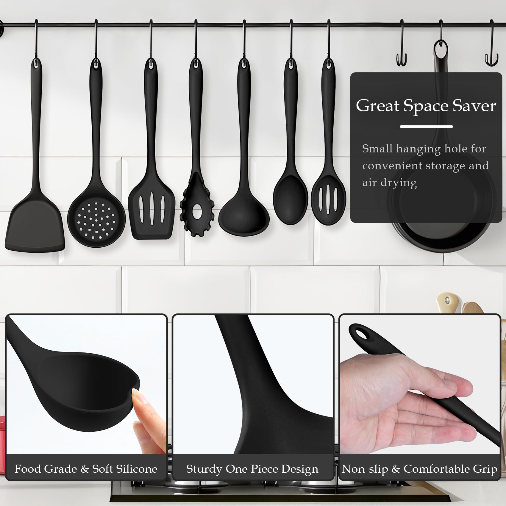 Kitchen Utensils Set, Homikit 24 Piece Silicone Cooking Utensils Set including Holder - Image 4