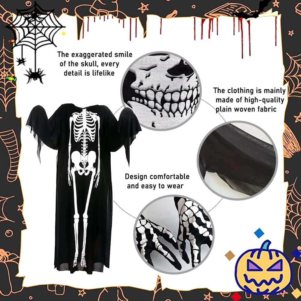 MIFKLMV Halloween Horror Costumes, Adults Kids' Skeleton Costumes, with Spooky Scream Masks, Bone Gloves & Jumpsuits - Image 3