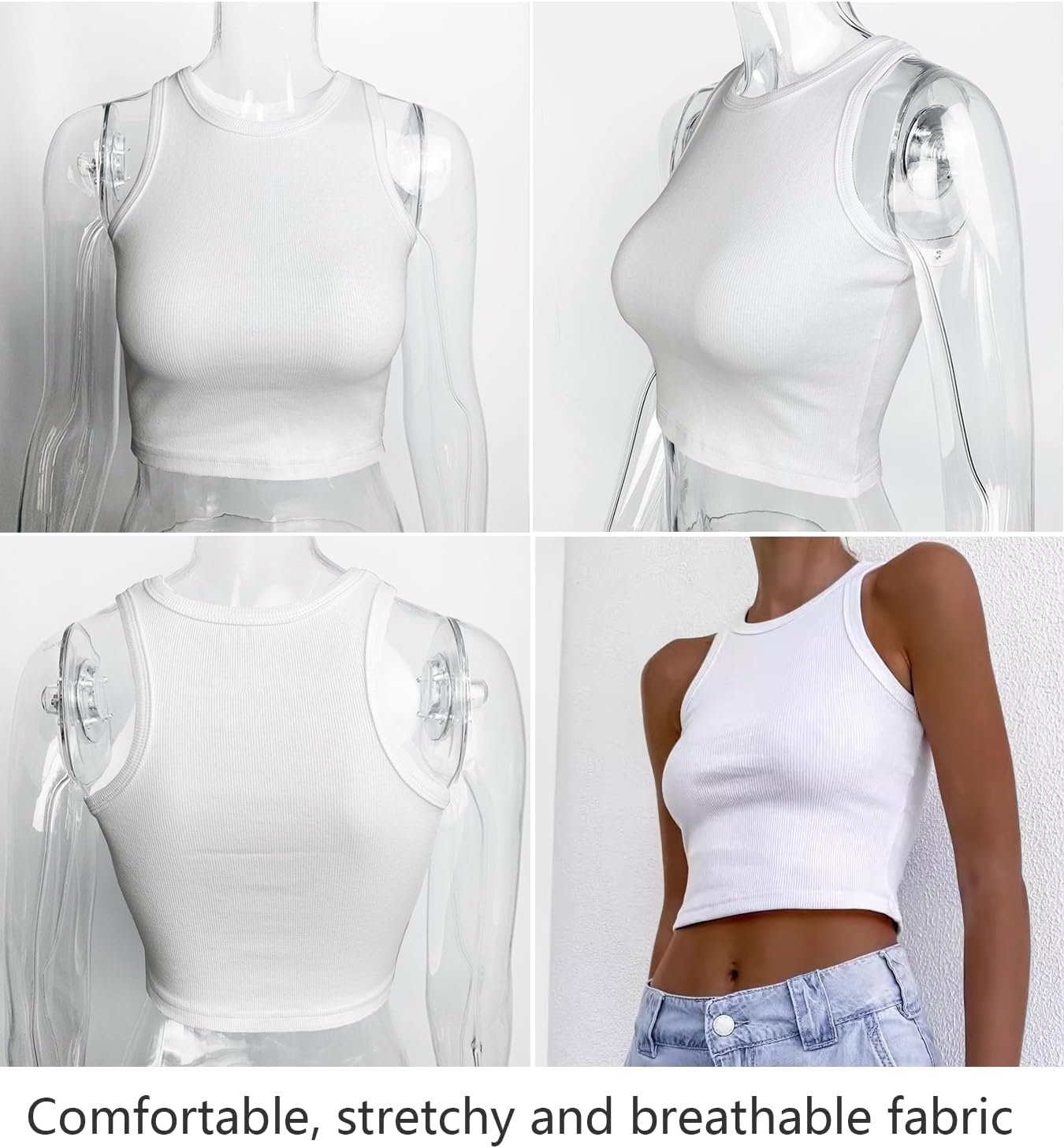 95% Cotton Crop Ribbed Racerback Tank Tops for Women Casual Summer Basic Cropped Tank Top Y2k Tops - Image 3