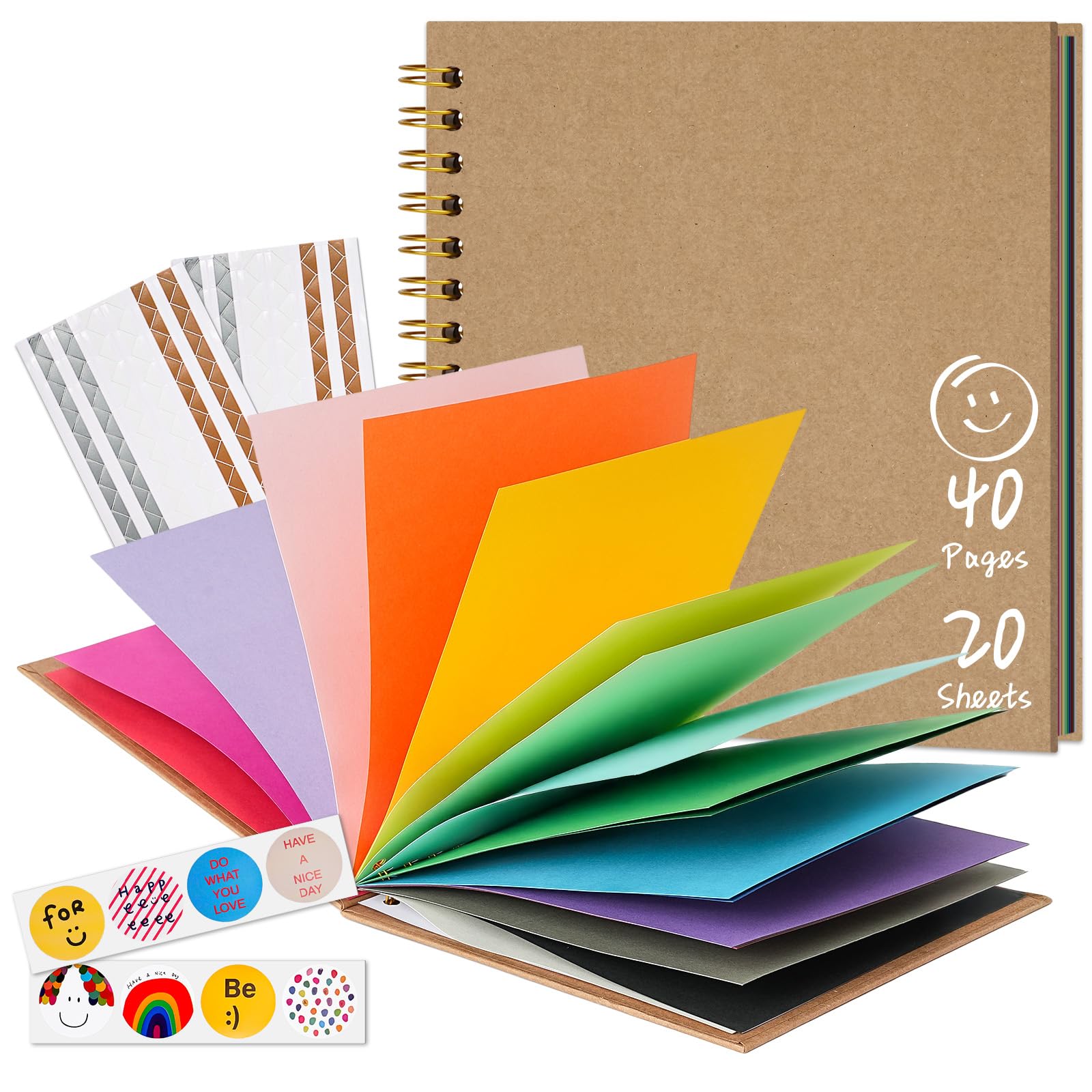 Kids Photo Album Scrapbook Supplies, 20.5X20.5 cm Colorful Pages Arts and Crafts Scrap Book, Creative Memory Journal for Drawing, Writing, Photo, Sticker, Personalised Gifts for Boys and Girls, Khaki